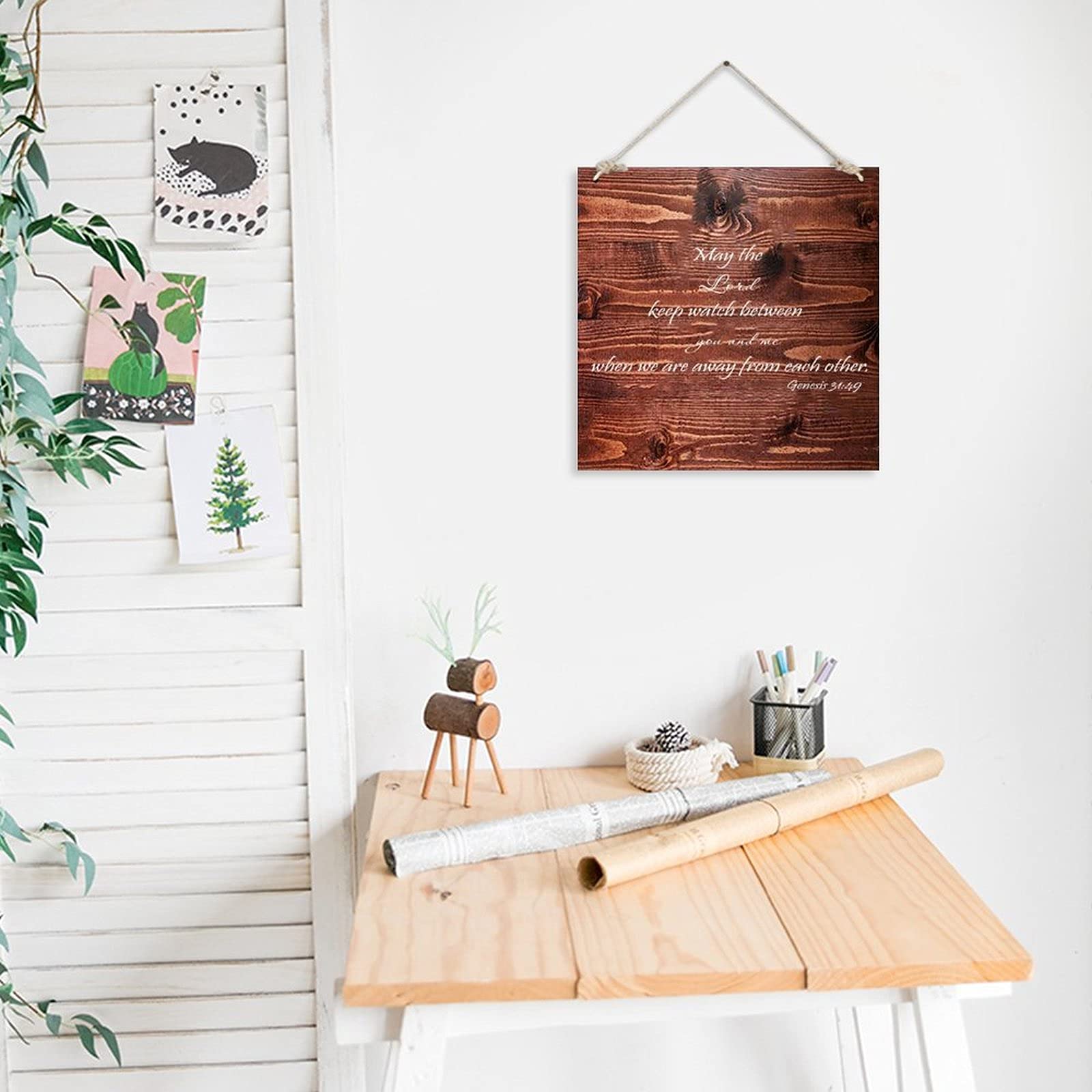 May The Lord Keep Watch Between You and Me Bible Verse Wooden Hanging Sign - 12 Inch Rustic Farmhouse Decor for Living Room, Kitchen, Bedroom - Perfect for Christian Home, Wedding Gift & Spiritual Inspiration