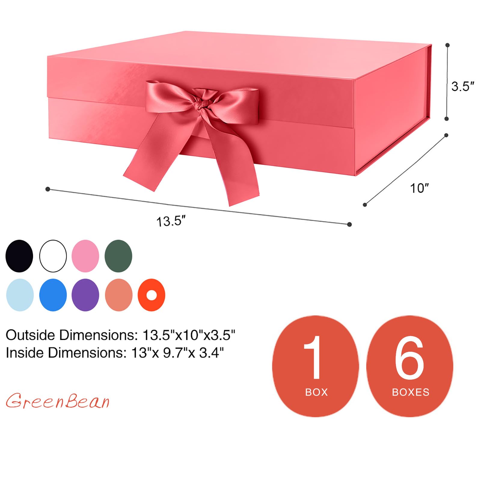 Premium 13x9.7x3.4 Inch Glossy Red Magnetic Gift Box with Ribbon - Elegant Bridesmaid Proposal Present Box, Wedding Party Favor, Luxury Gift Packaging for Jewelry, Cosmetics & Special Occasions