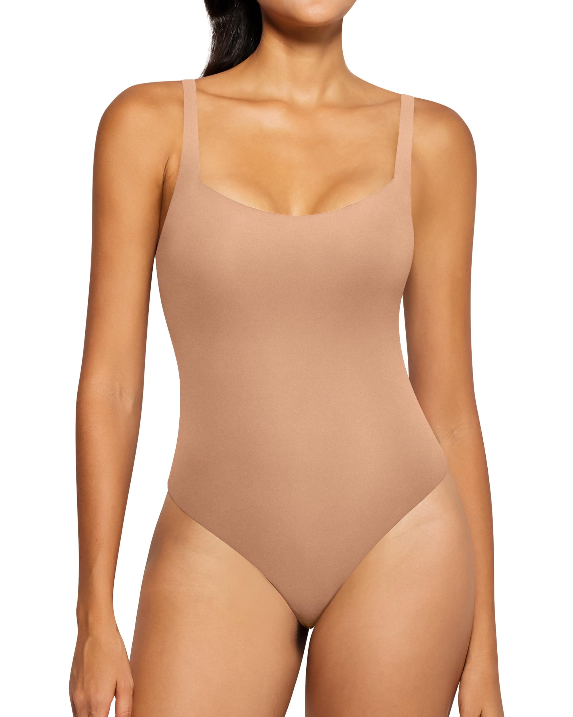 QUEENIEKE Women's Square Neck Bodysuit - Stretchy Slim Fit Basic Tank Top for Layering, Casual Wear & Night Out | Summer Fashion Essential