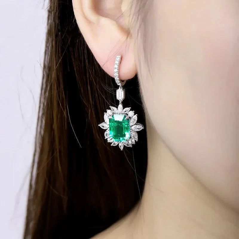 10K Gold Lab-Grown Emerald Earrings with Moissanite - Hydrothermal Created Fine Jewelry for Women | Wedding, Party, Anniversary Gift | Elegant & Timeless Accessory for Special Occasions