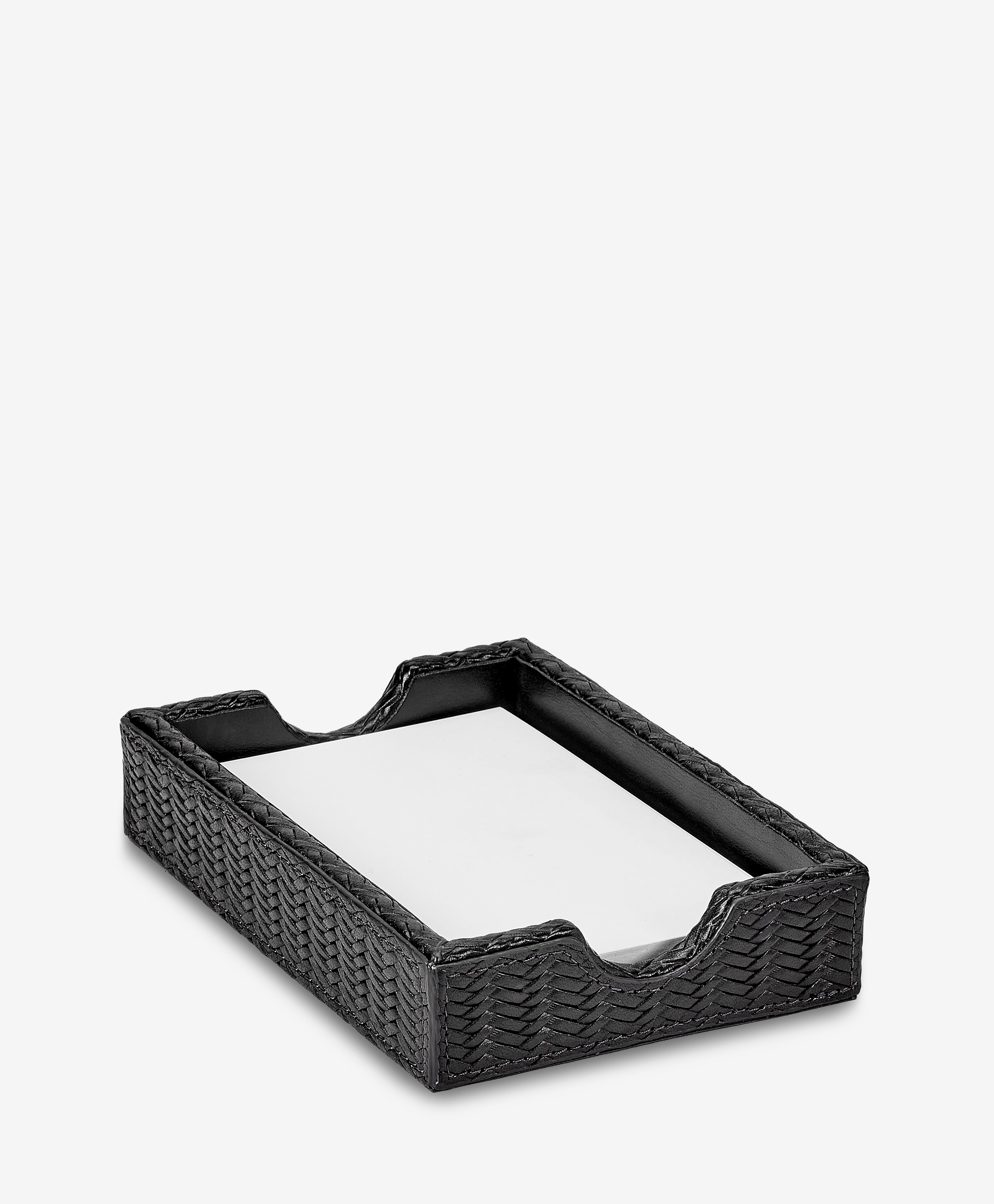Black Woven Leather Memo Tray - Stylish Desk Organizer for Notes, Keys & Jewelry | Perfect for Office, Home & Gift Giving