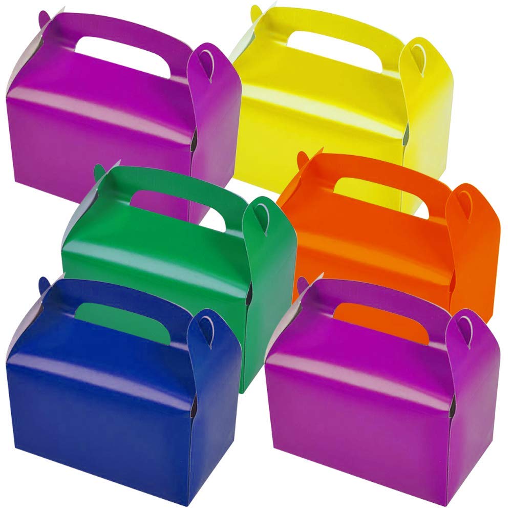 ArtCreativity 12-Pack Assorted Bright Color Treat Boxes for Candy, Cookies & Party Favors - Cute Cardboard Gift Boxes with Handles for Weddings, Birthdays, Holidays | Perfect for Party Favors, Candy Buffets, Baby Showers & Classroom Treats