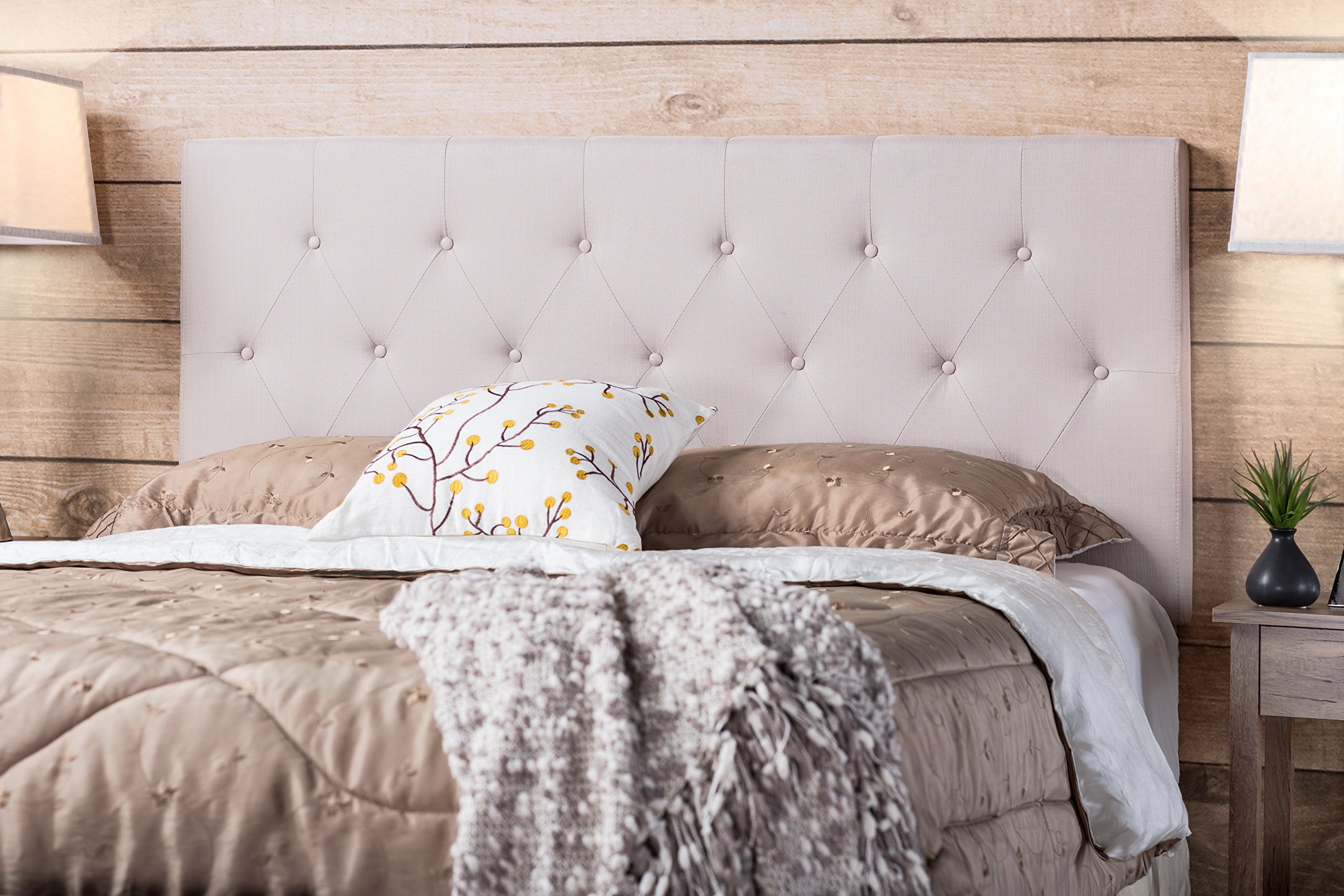 Furniture of America Gardenia Button Tufted Fabric Headboard - Full/Queen Size, Ivory Upholstered Bed Frame Headboard for Master Bedroom & Guest Room Decor