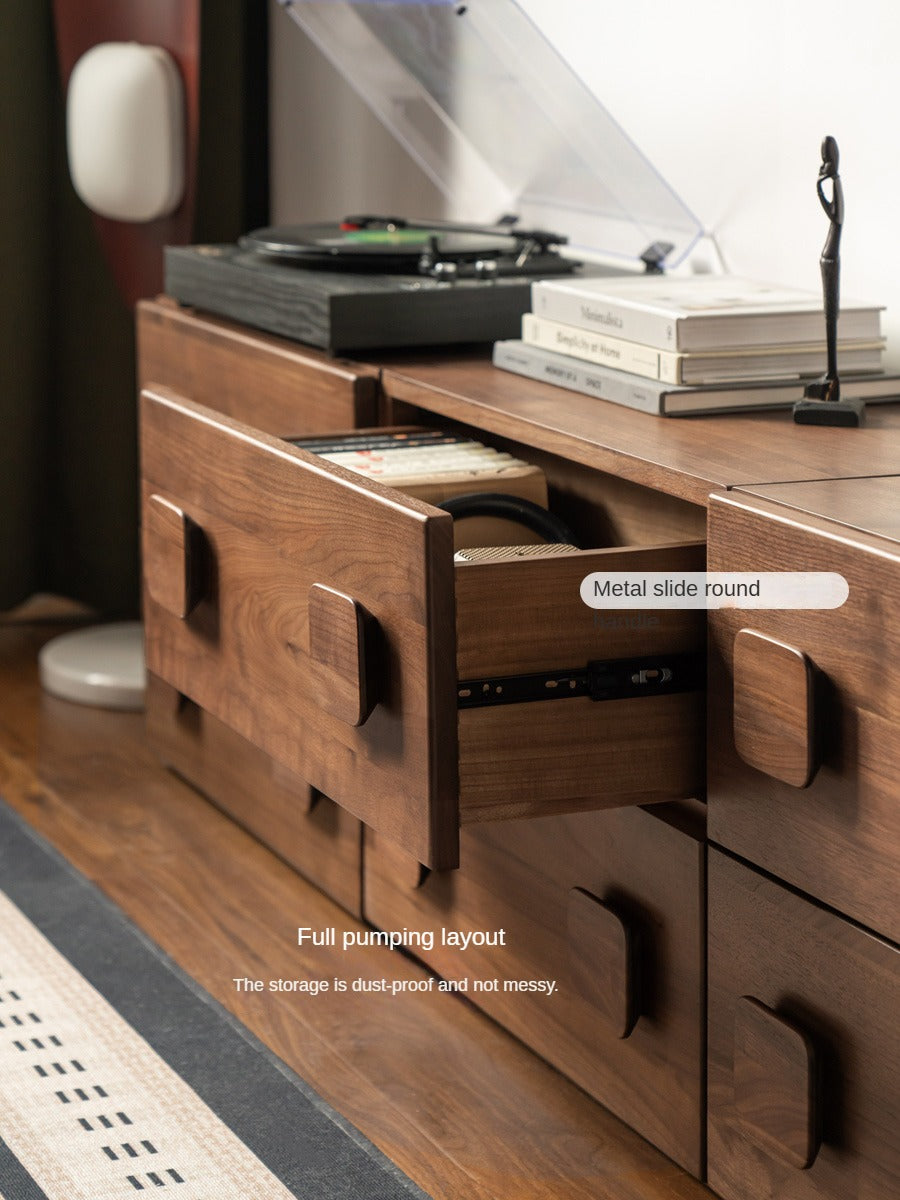 Premium Black Walnut Solid Wood TV Stand with Modular Design - Stylish Media Console for Living Room, Home Theater & Entertainment Centers