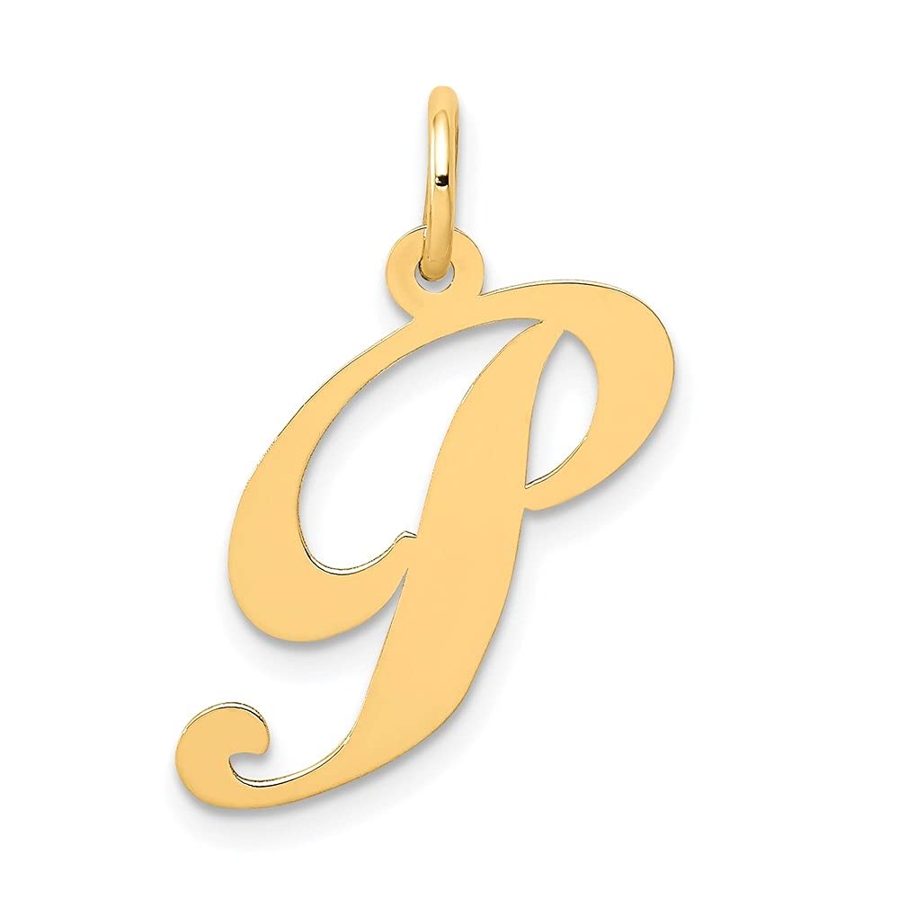 14K Yellow Gold Medium Fancy Script Letter Alphabet Initial Charm Pendant Necklace for Women - Personalized Name Jewelry Gift for Birthday, Anniversary & Valentine's Day