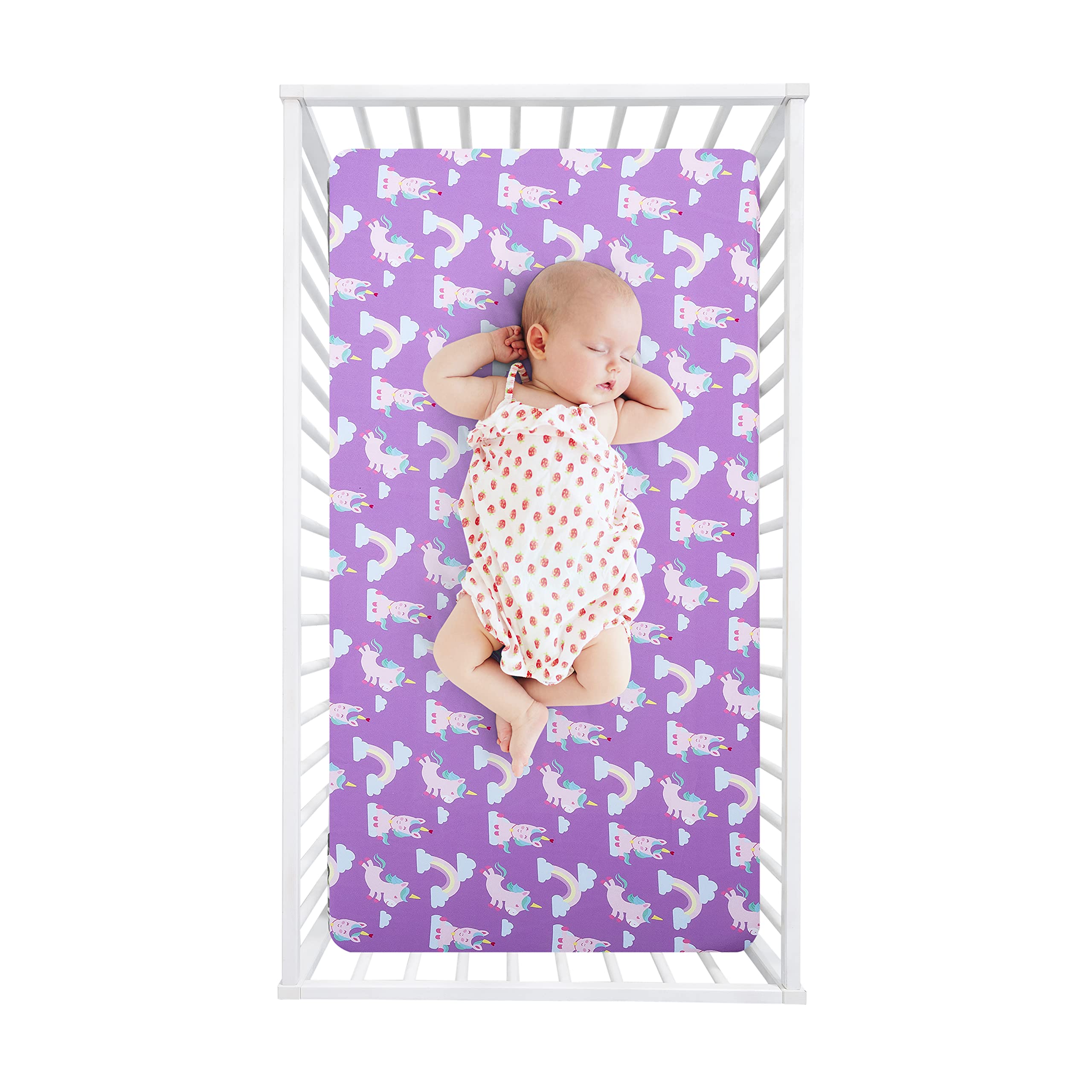 **Soft Unicorn Crib Sheets for Girls - 2 Pack Toddler Bedding Set with Rainbow Design, Purple Microfiber Baby Bed Sheets (28x52 Inches) - Perfect for Nursery, Daycare & Gift Ideas**