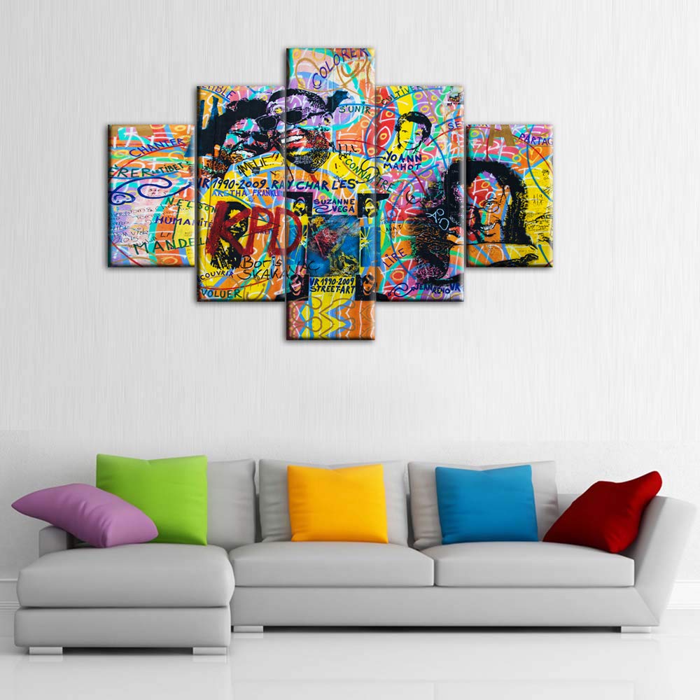 TUMOVO Wall Art Canvas Painting - 5-Piece Multi Panel Andreas Paulun East Side Gallery Artwork, Framed Ready to Hang (60