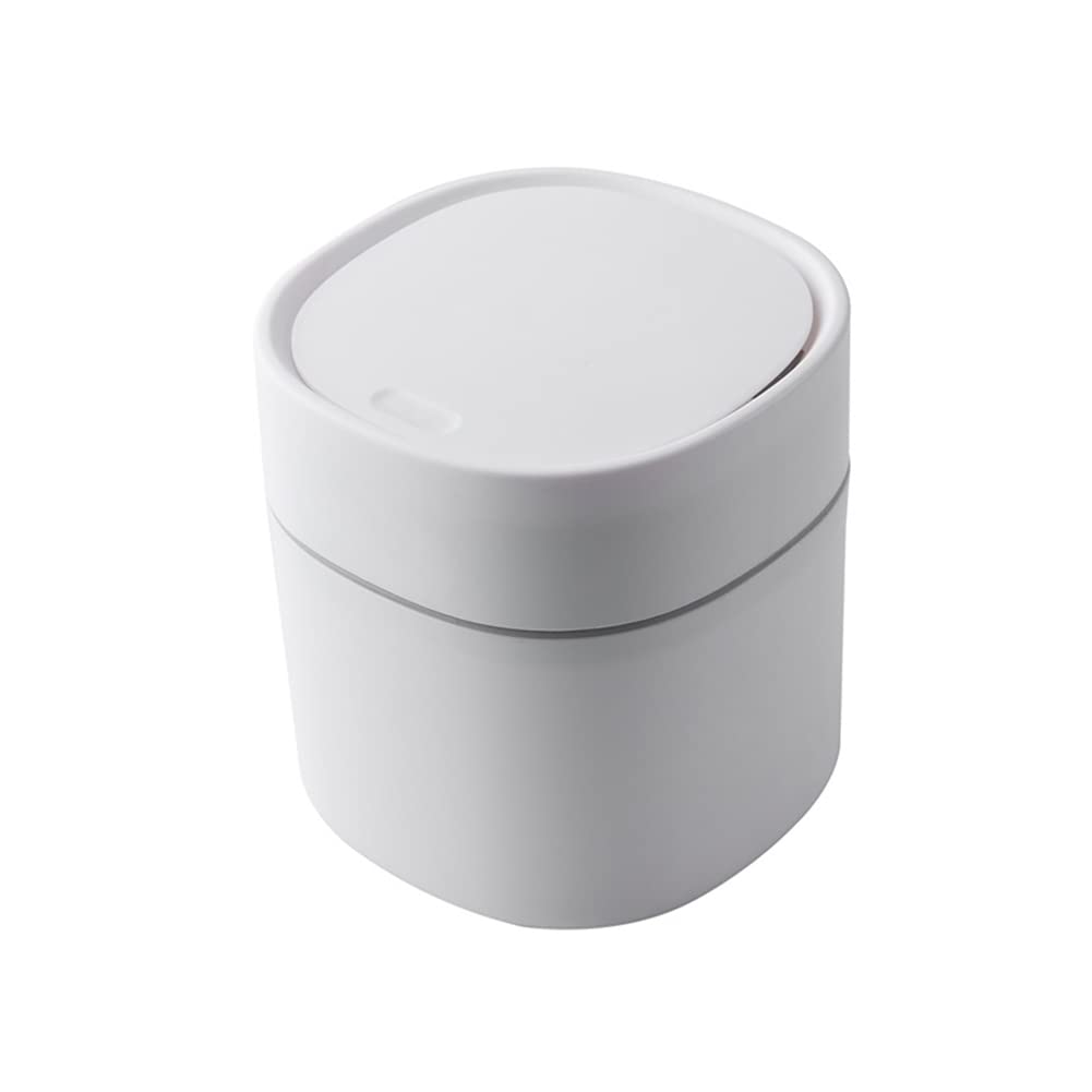 Mini Desktop Trash Can with Lid - Small Sanitary Waste Bin for Peeling Fruits, Snack Shells & Car Trash - Compact Office & Home Garbage Bin (White with Spring Cover) - Perfect for Desk, Kitchen Counter, Bedroom & Vehicle Use