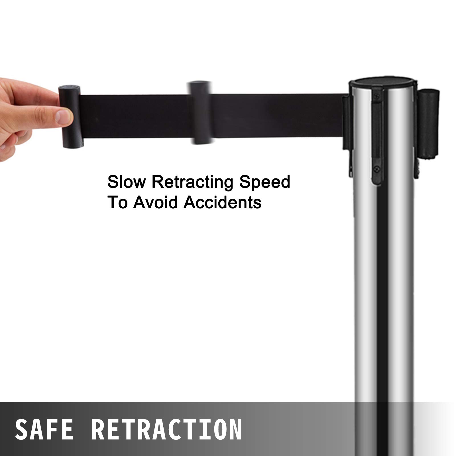 6 Pcs Stainless Steel Stanchion Posts with 6.5' Retractable Belt Rope - 36In Black Crowd Control Barriers for Events, Parties & Queue Management - Durable Silver Queue Poles for Indoor/Outdoor Use