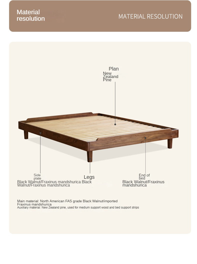 Solid Wood Platform Bed in Black Walnut & Ash - Headboard-Free Modern Bed Frame for Bedroom, Guest Room, or Dorm