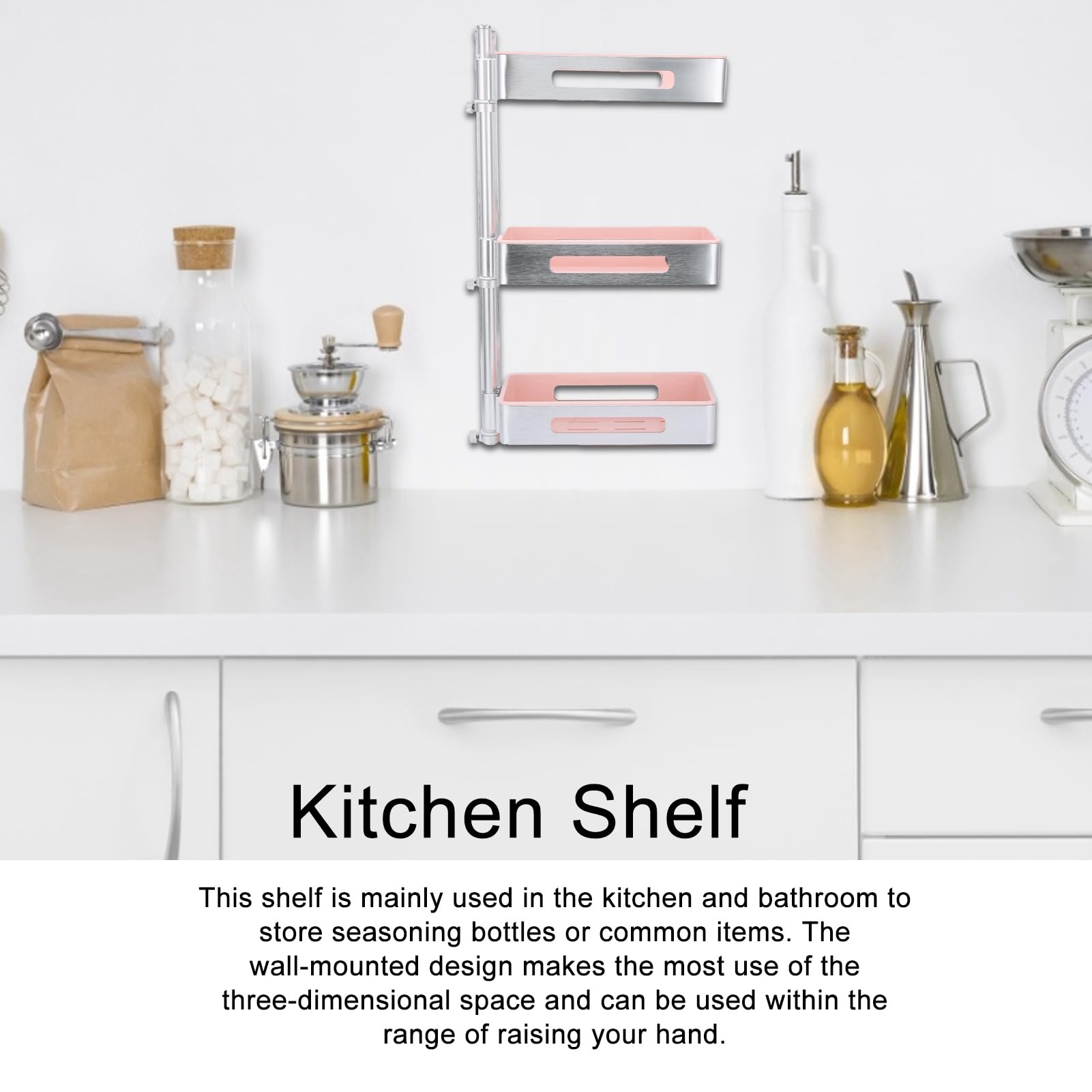3-Tier Rotating Spice Rack Organizer - Silver & Macaron Pink Kitchen Shelf for Countertops | Space-Saving Bathroom Storage Solution | Perfect for Small Kitchens, Pantries & Vanity Organization