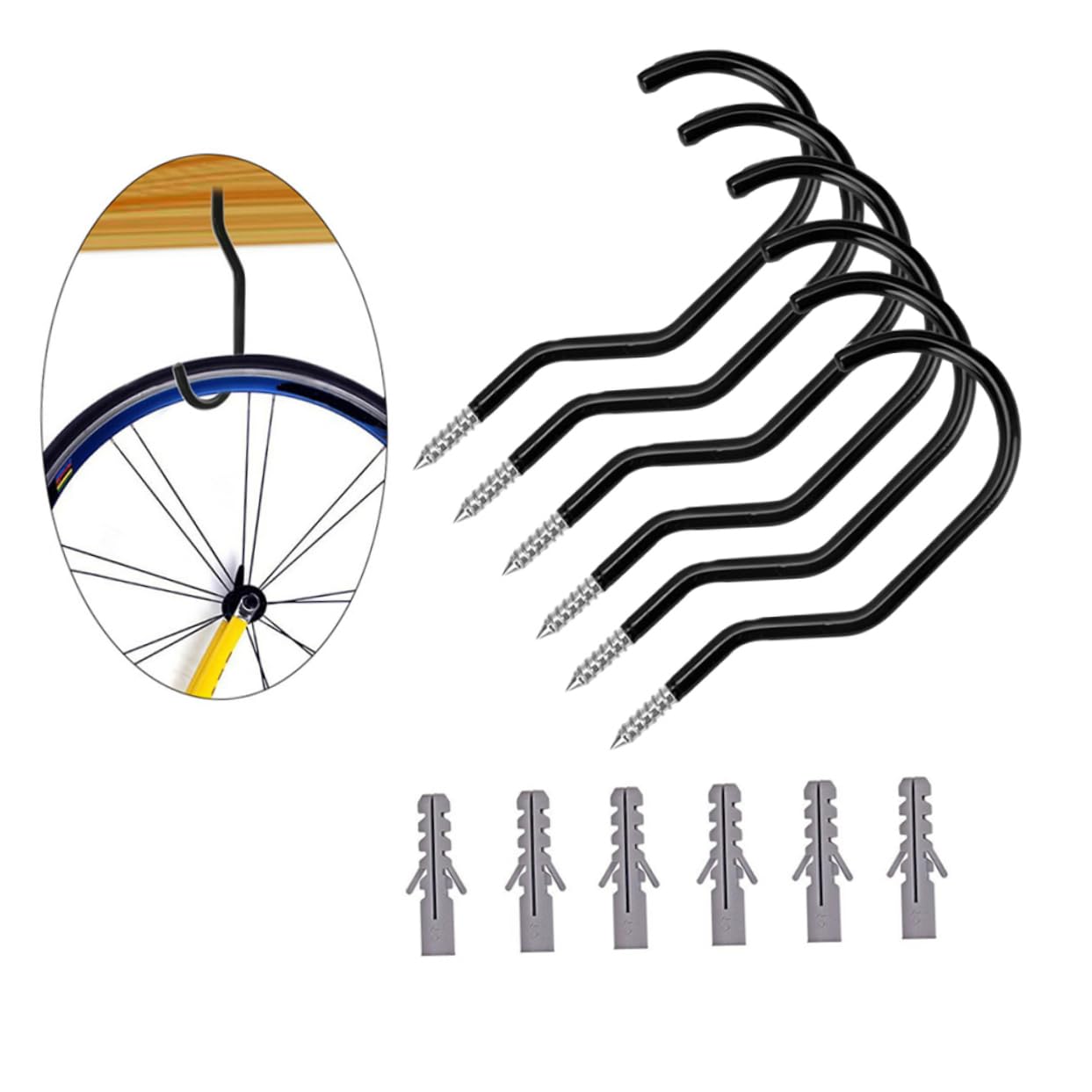 GANAZONO 24 Pack Heavy Duty Bike Hooks - Ceiling & Wall Storage Hooks for Bikes, Gear & Sports Equipment - Space Saving Garage, Basement & Shed Organization Solution