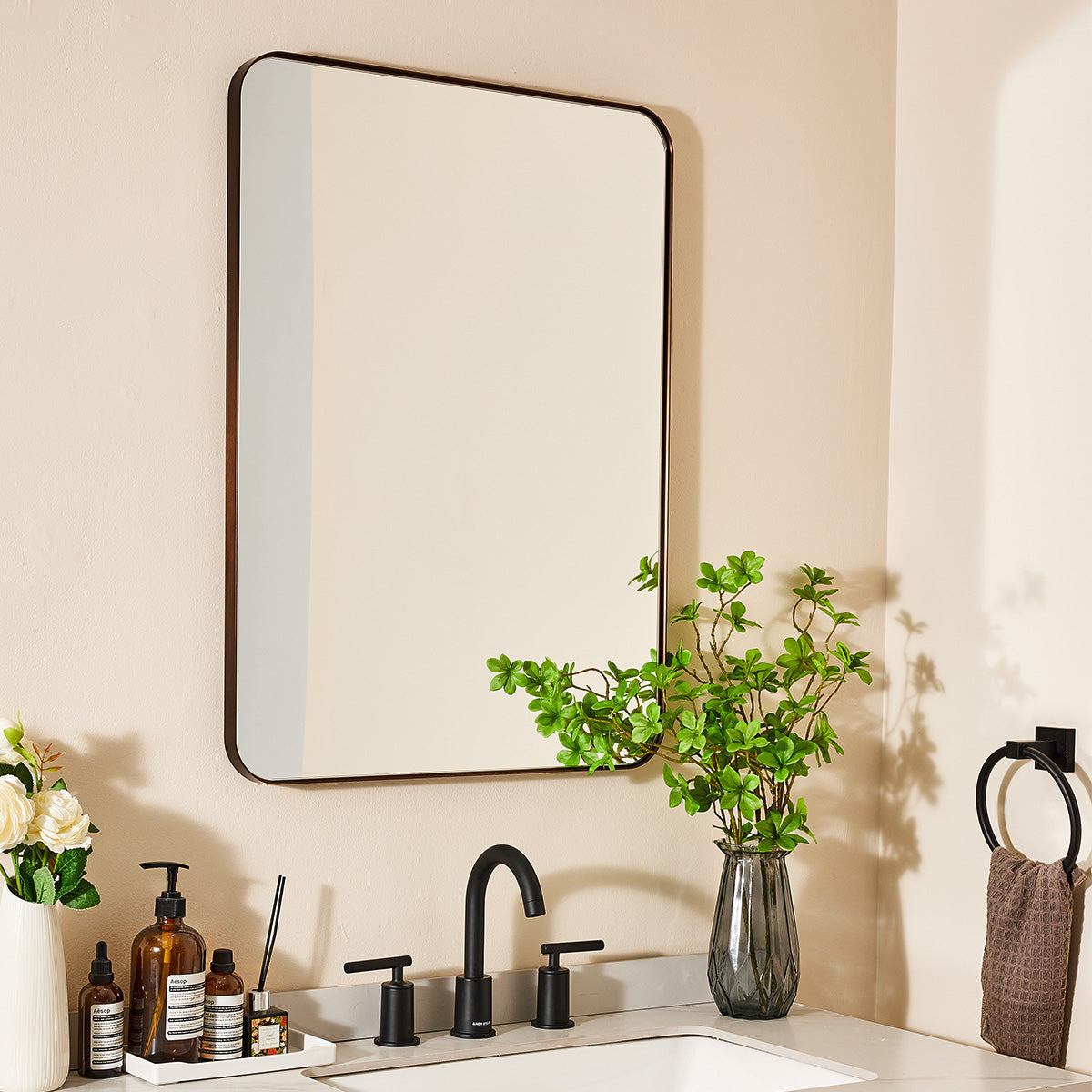 Premium Aluminum Framed Rounded Rectangular Bathroom Mirror - Modern Vanity Mirror for Bathroom Decor, Makeup & Shaving - Perfect for Home, Hotel & Spa