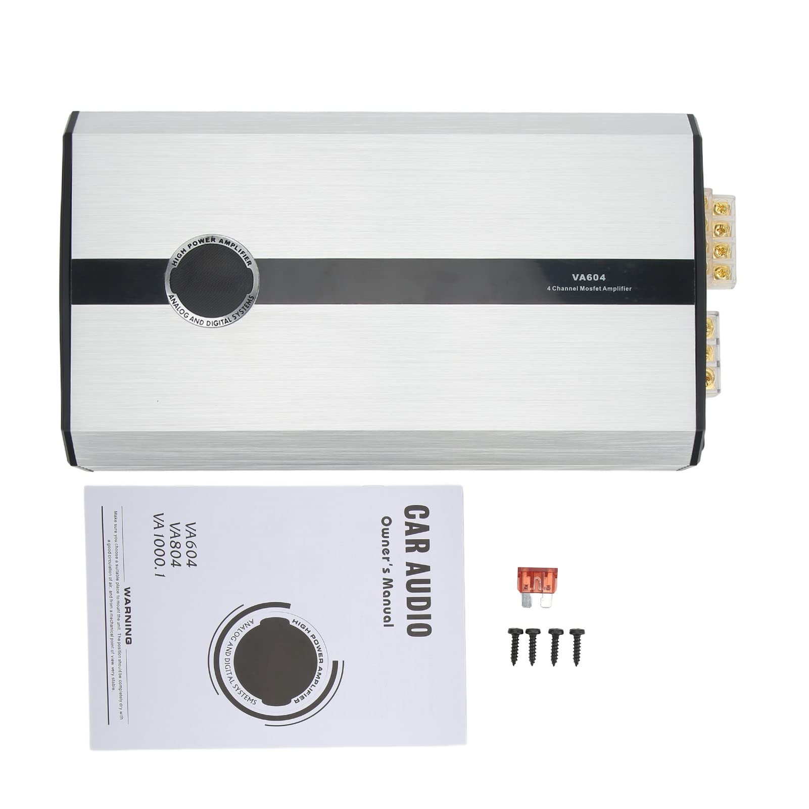 Qiilu 4 Channel Car Amplifier - 4 Ohms High Efficiency Bridgeable Audio System for Speakers & Horns - Perfect for Car Audio Upgrades and Enhanced Sound Quality