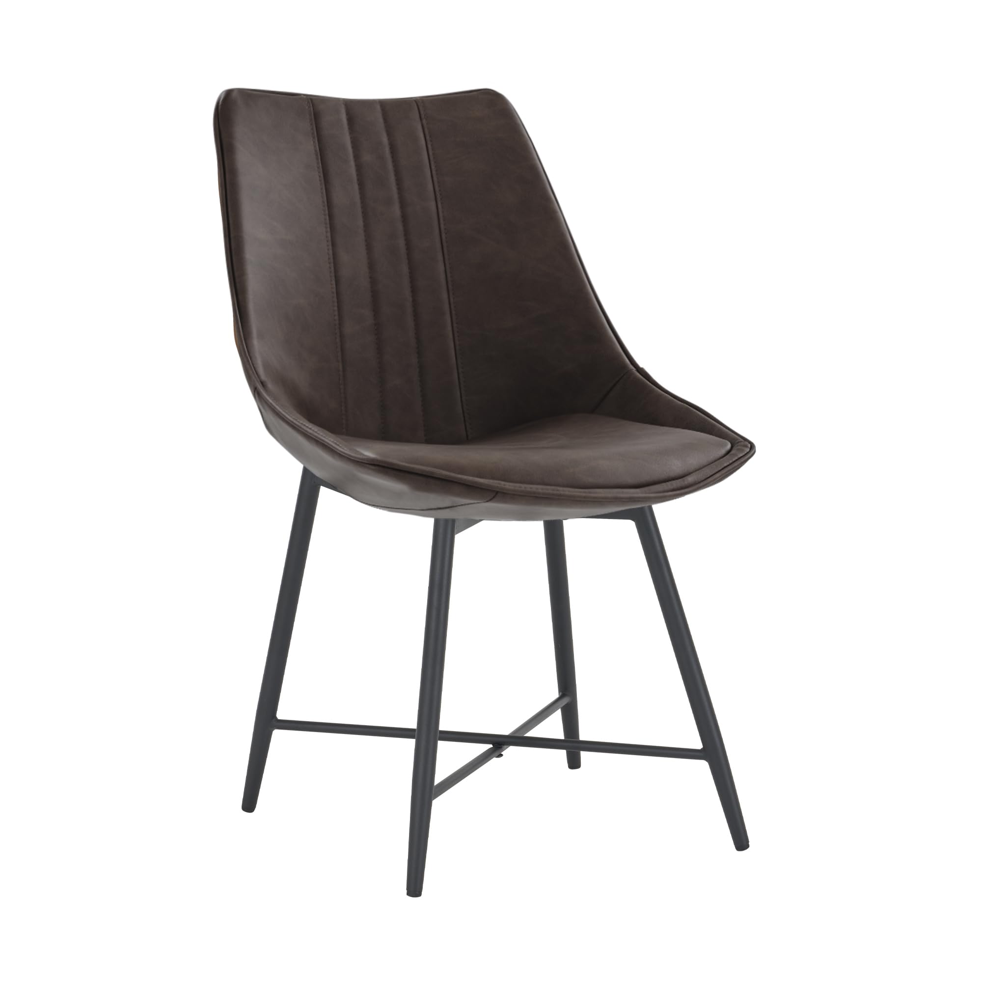 MOJAY Set of 2 Brown Faux Leather Dining Chairs - Modern Armless Upholstered Side Chairs with Sturdy Metal Legs for Dining Room, Kitchen, Bedroom & Vanity - Perfect for Small Spaces, Breakfast Nooks & Home Offices