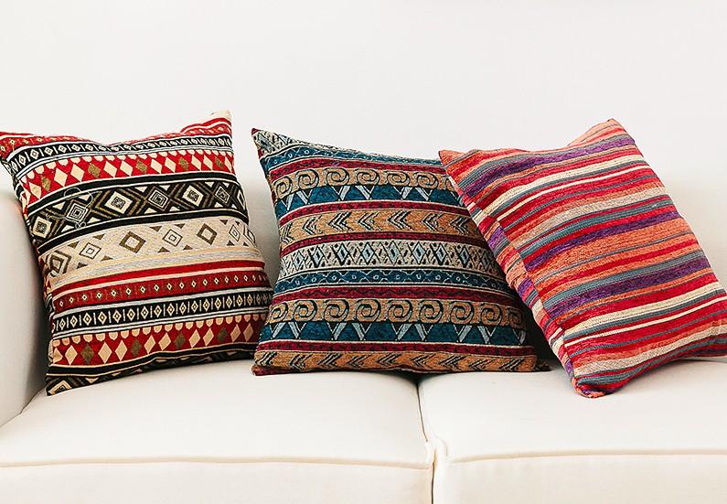 Bohemian Decorative Sofa Pillows - Geometric Pattern Chenille Throw Pillows for Couch & Bed - Soft Accent Pillows for Living Room, Bedroom, and Home Decor