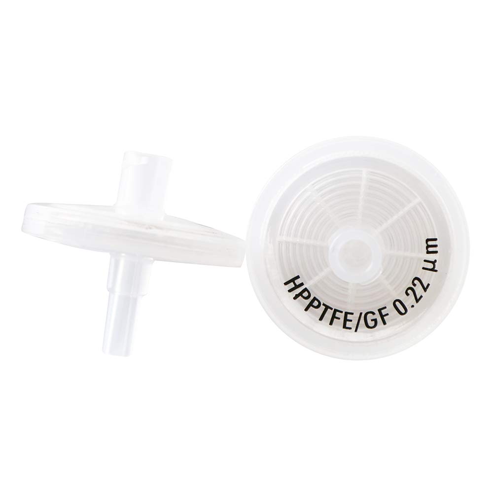 Allpure Biotechnology PTFE Membrane Syringe Filter 0.22μm Pore Size, 25mm Diameter with 0.7μm Glass Fiber Pre-Filter (Pack of 100) - Ideal for HPLC, Solvent Filtration, and Laboratory Sample Preparation