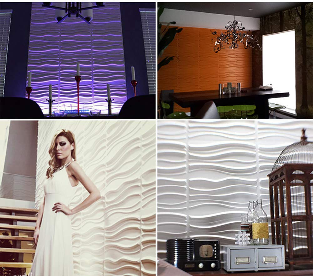3D Self-Adhesive Wall Panels - Textured Wave Design Peel and Stick Wallpaper - 30 Pack White - Perfect for Bedroom, Living Room & Office Decor