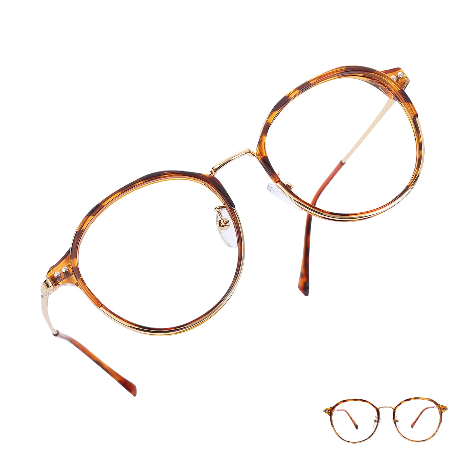 Blue Light Blocking Glasses for Women & Men - Anti Eyestrain Round Metal Frame Computer Glasses with Blue Lens | Perfect for Office Work, Gaming & Screen Time Protection