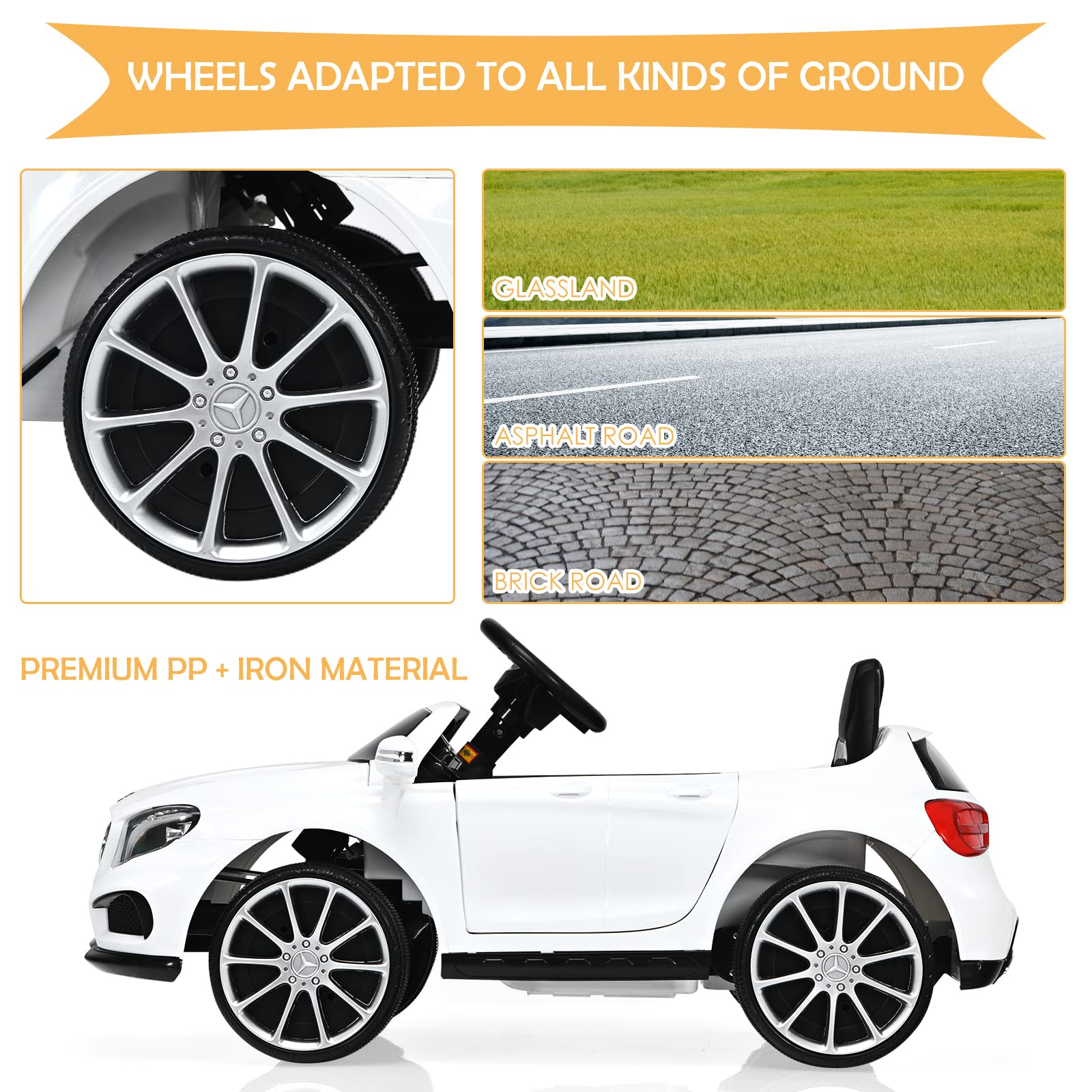 INFANS 12V Electric Kids Ride On Car - Licensed Mercedes Benz GLA45 Toy Car with Parent Remote Control, MP3 Player, USB Port, 2 Speed Modes & LED Lights - Battery Powered Toy Vehicle for Toddlers & Children (White) - Perfect for Birthday Gifts, Outdoor Play & Indoor Fun