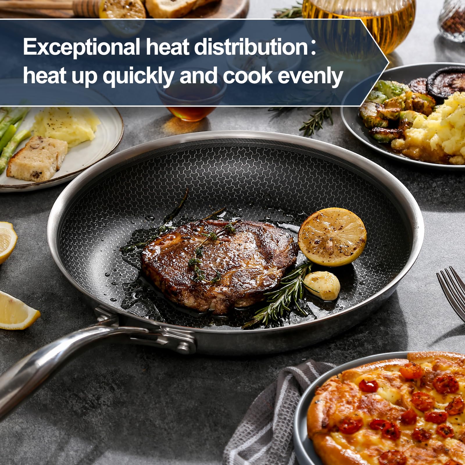 Premium 5-Piece Nonstick Fry Pan Set - 8, 10 & 12-Inch Hybrid Skillets with Glass Lids & Stay-Cool Handles | PFOA-Free, Dishwasher & Oven Safe | Compatible with All Cooktops | Perfect for Sautéing, Frying & Everyday Cooking
