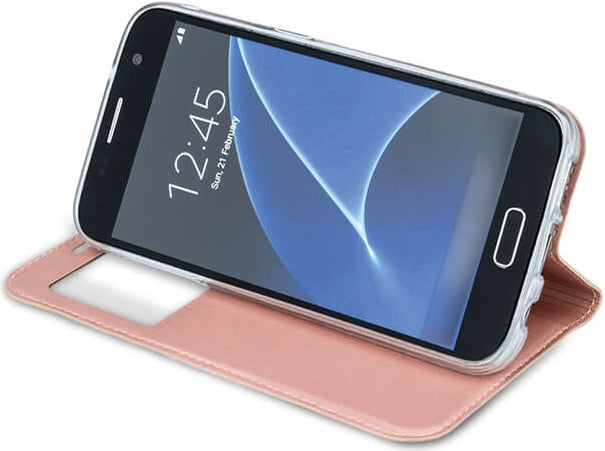 Apple iPhone 7 Clear View Wallet Case - Slim Protective Cover with Card Holder (Rose Gold/Pink) - Perfect for Everyday Use, Travel & Business Meetings