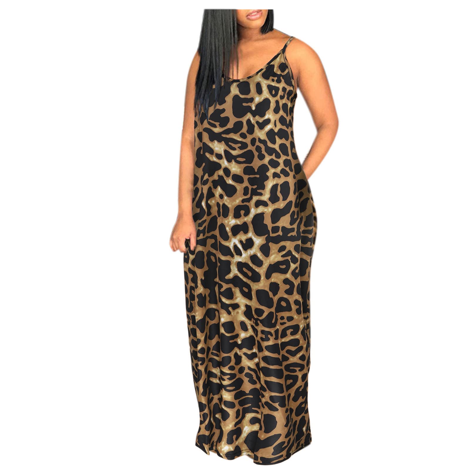 Women's V-Neck Maxi Dress with Pockets - Floral Print Sleeveless Summer Dress for Beach, Party & Casual Wear
