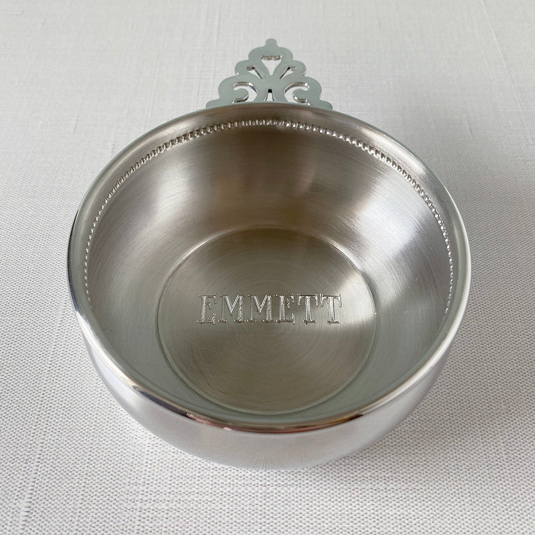 Antique Pewter Beaded Edge Baby Porringer - Handcrafted Infant Feeding Bowl for Christening, First Birthday & Heirloom Gifts