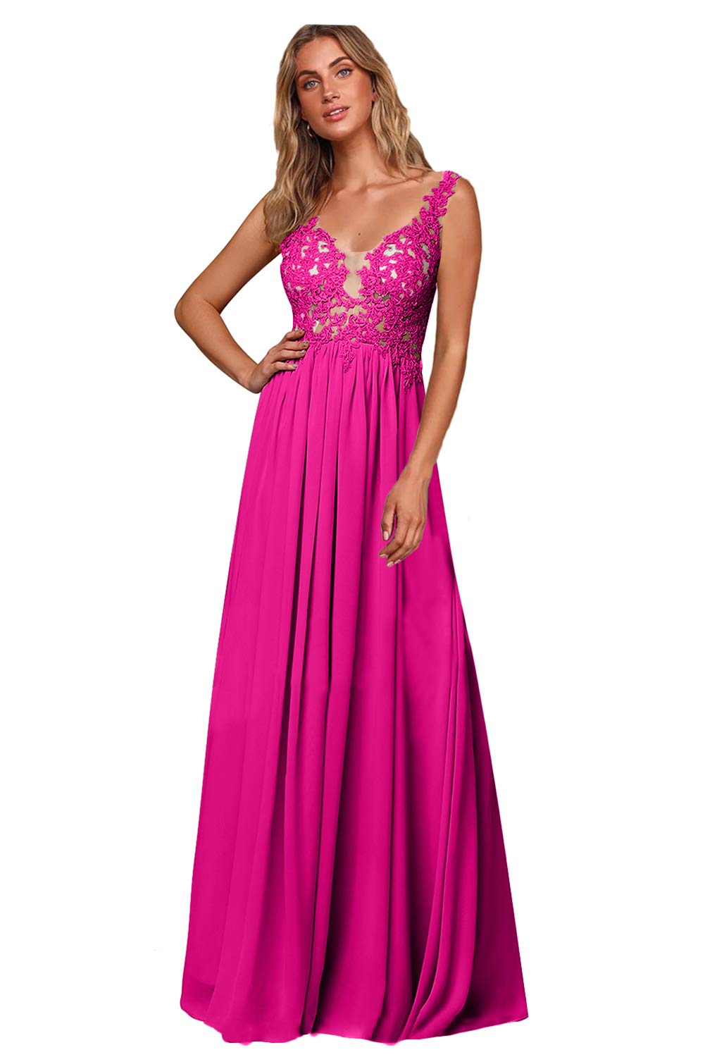 MllesReve Women V-Neck A-Line Chiffon Prom Dress - Perfect for Bridesmaids & Formal Events