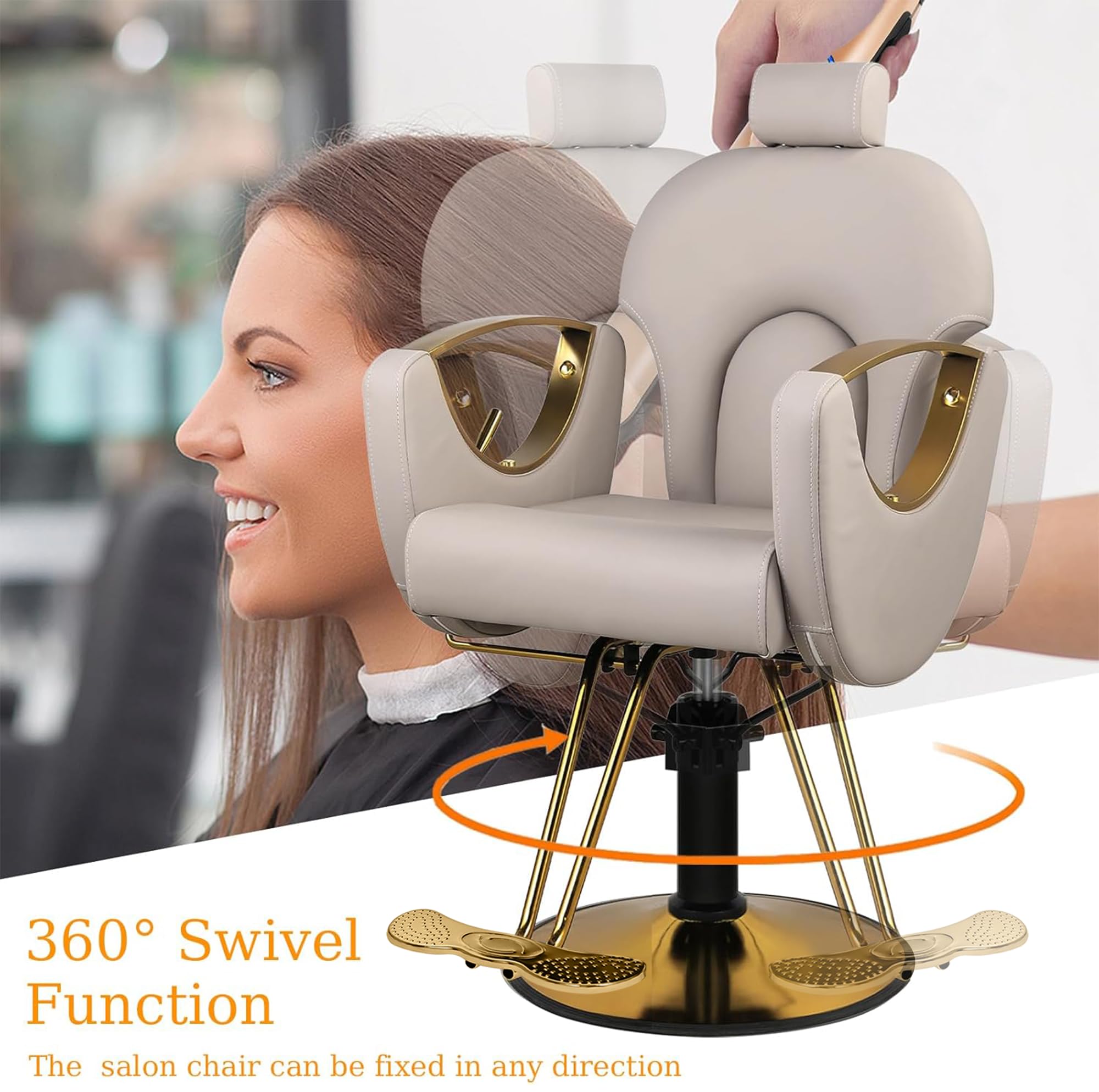 Professional 360° Swivel Adjustable Hydraulic Barber Chair with Reclining Headrest - Grey Salon Stylist Chair for Hairdressers & Beauty Professionals | Perfect for Hair Salons, Barber Shops & Home Grooming Stations