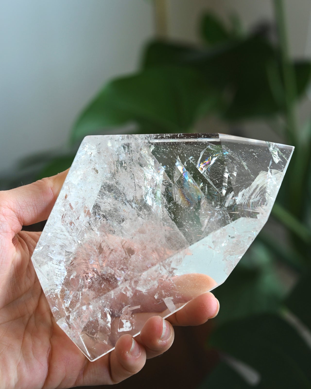 5 Inch Clear Quartz Geometric Crystal with Stand - Perfect for Home Decor, Meditation & Healing | Feng Shui, Office Desk & Gift Idea