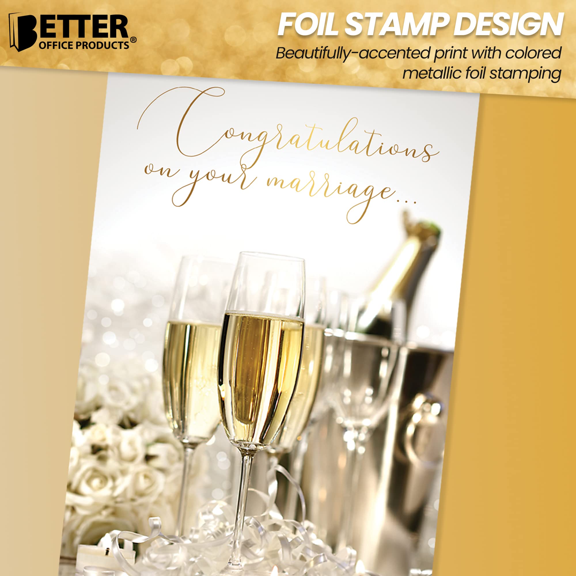 Elegant Wedding Congratulations Card with Gold Foil & Shimmer Envelope - 5x7 Inch Premium Cardstock, High Gloss Finish - Perfect for Bridal Showers, Anniversaries & Special Occasions