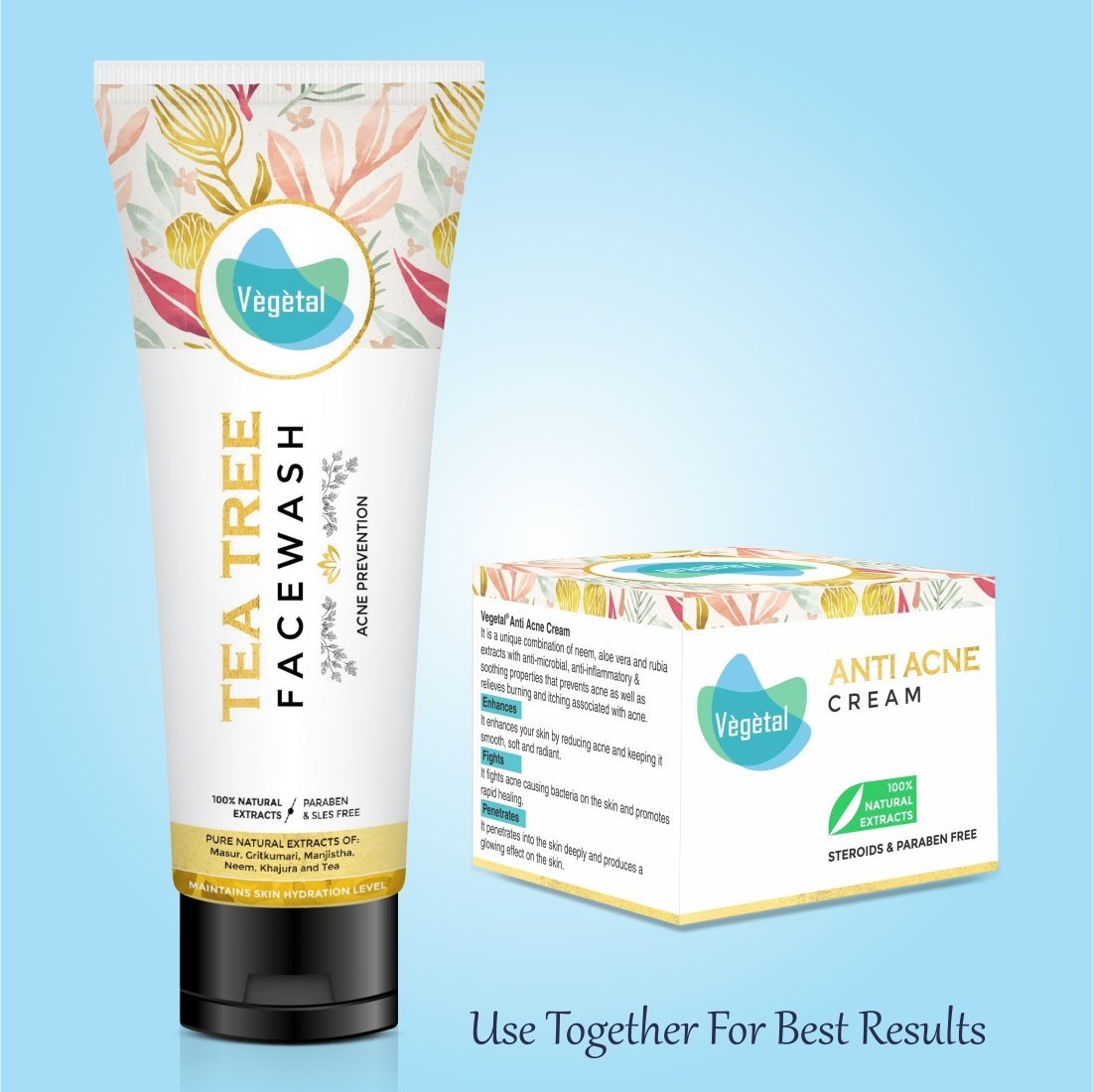 100% Natural Tea Tree Face Wash with Green Tea, Neem, Manjistha & Khajoor Extracts - Anti Acne & Oil Control - Paraben & SLES Free - Gentle Cleanser for Oily & Acne-Prone Skin - Perfect for Daily Skincare Routine & Deep Pore Cleansing