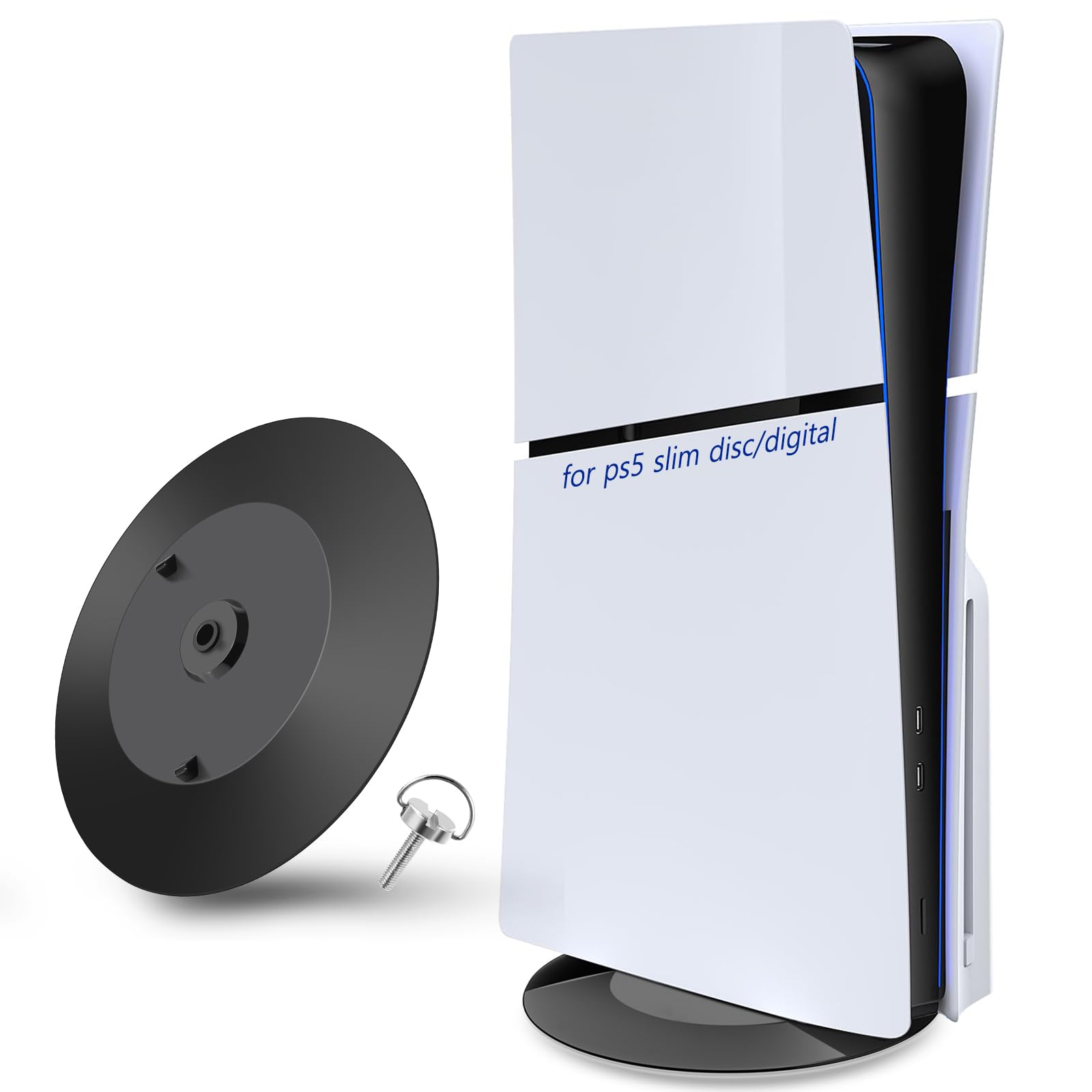 Upgraded Vertical Stand for PS5 Slim Console with Non-Slip Pads - Secure Base with Screw for PS5 Slim Disc & Digital Edition (Black) - Perfect for Gaming Setup & Space-Saving Storage
