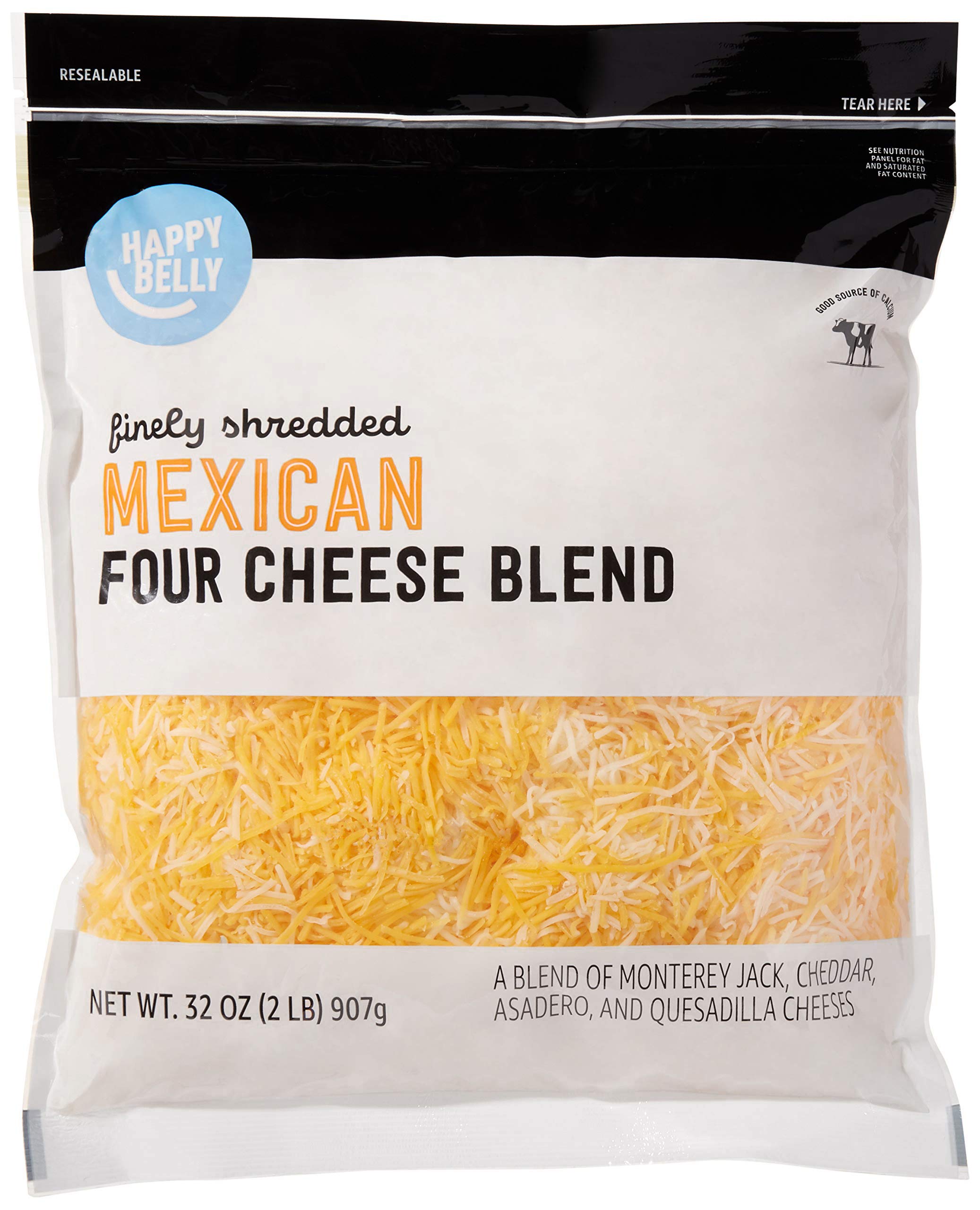Happy Belly Shredded Mexican Four Cheese Blend - 32 oz Pack | Authentic Mexican Cheese for Tacos, Nachos & Quesadillas | Perfect for Family Dinners & Party Snacks