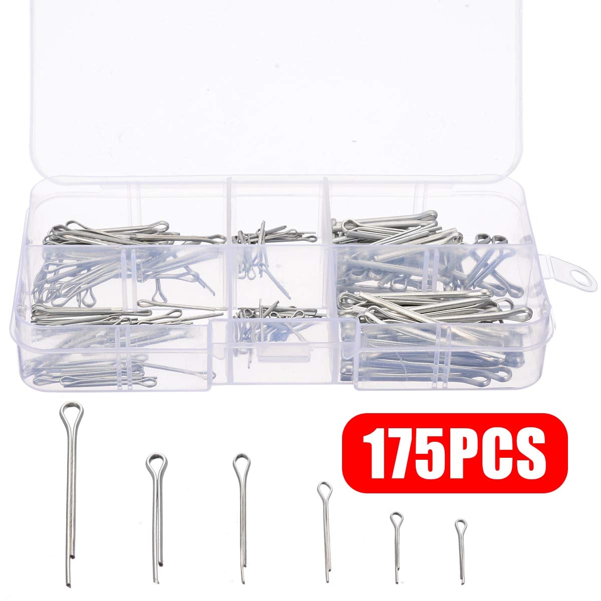 175pcs Zinc Plated Steel Cotter Pins - Open Elastic Link Split Fasteners for Auto, Car & Truck Repair - Durable Hairpin Clips for Engine, Suspension & Mechanical Parts