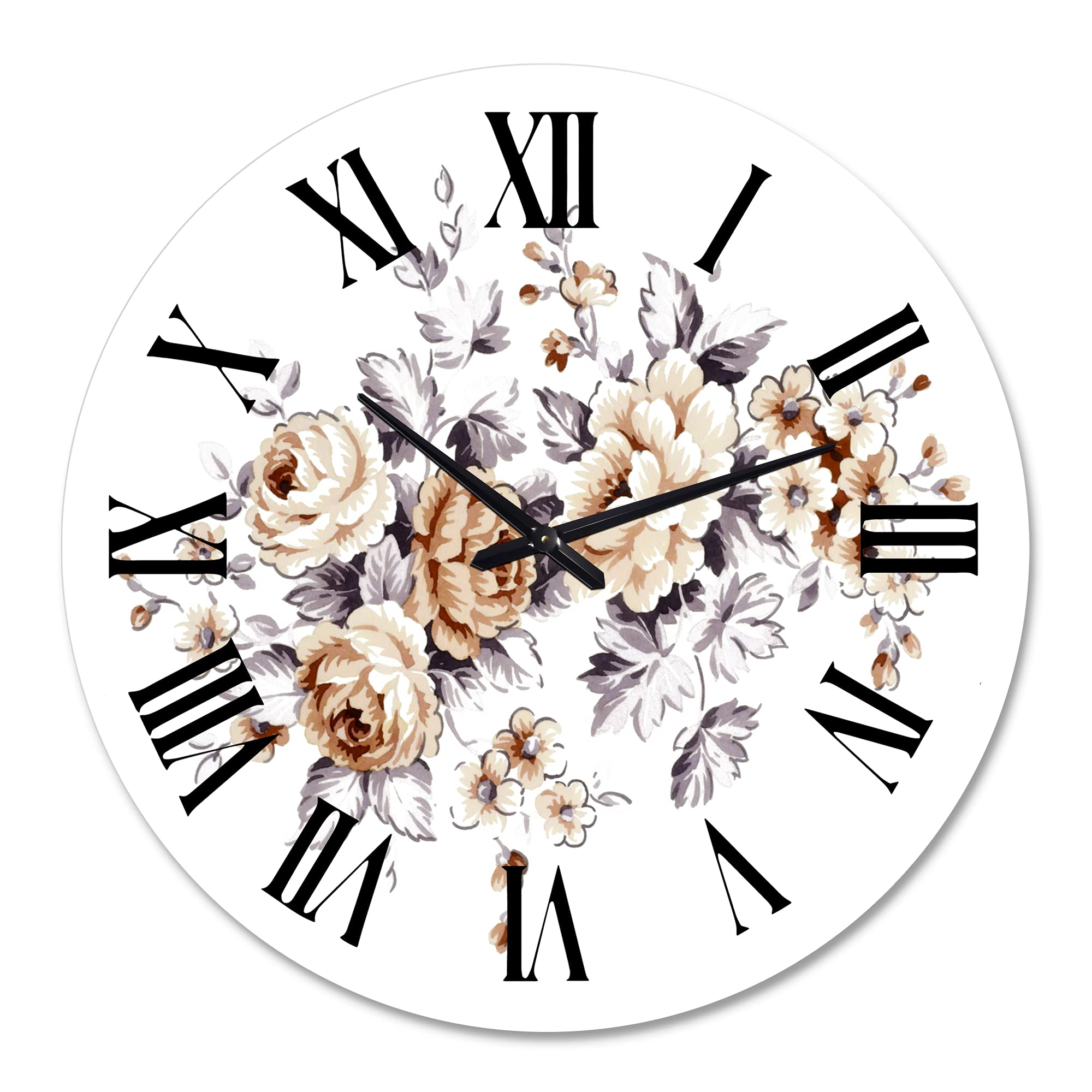 Pink Wild Roses Traditional Wall Clock - Large Floral & Botanical Wall Clock for Home Decor | Perfect for Living Room, Bedroom, and Office