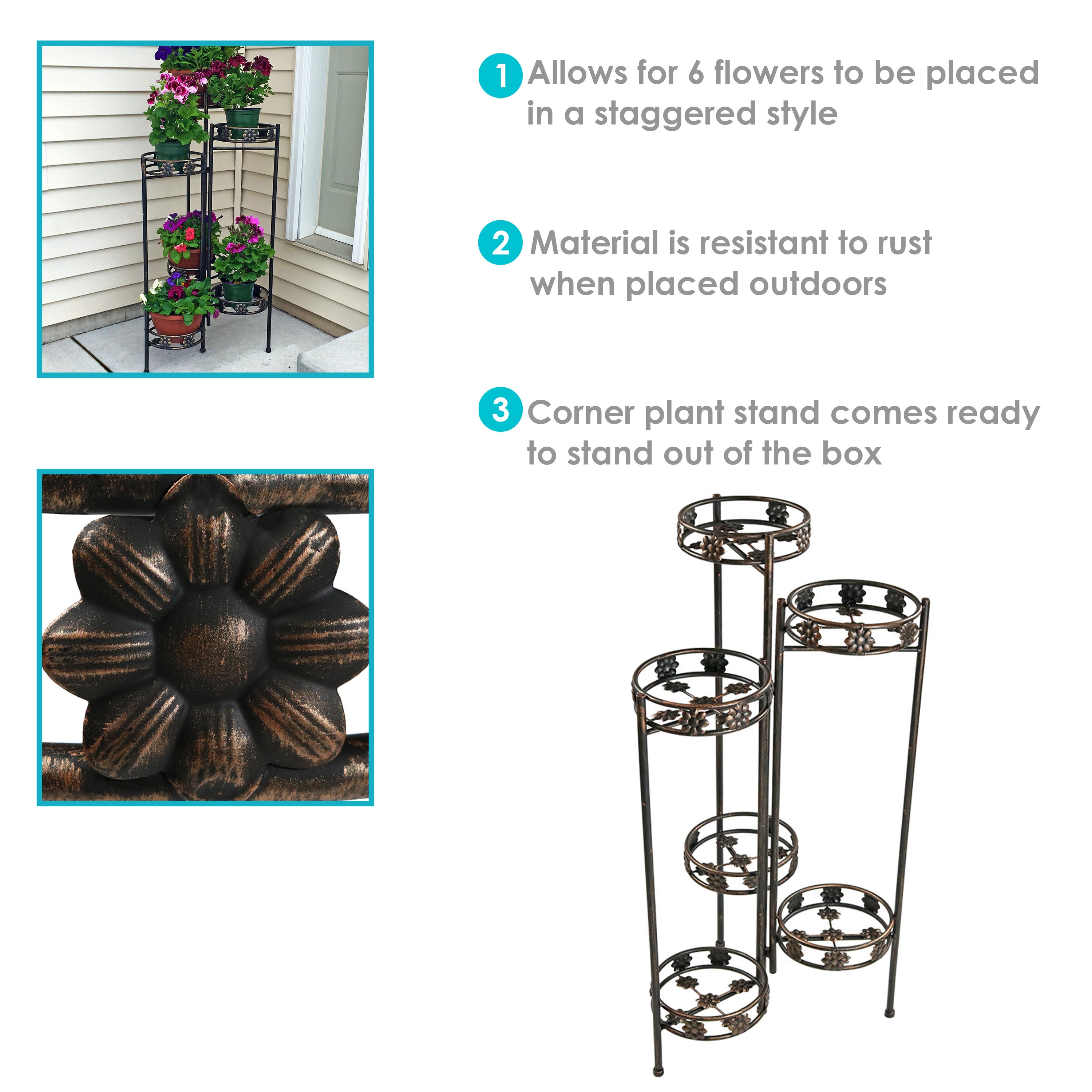 6 Tier Folding Plant Stand for Indoor/Outdoor Use - Heavy Duty Metal Flower Pot Holder Shelf for Patio, Garden & Home Decor - Sunnydaze