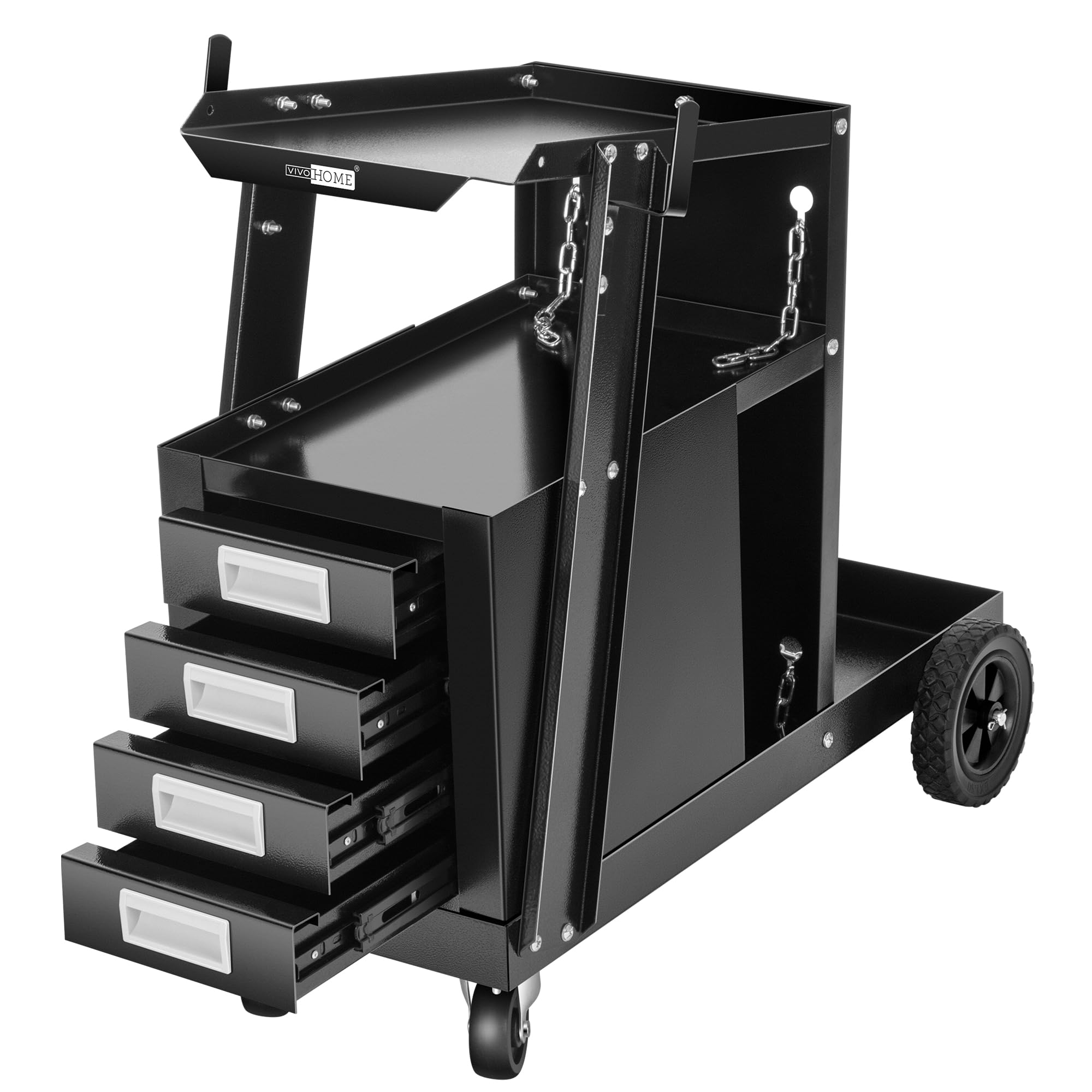 VIVOHOME Heavy Duty Rolling Welding Cart with 4 Storage Drawers, Upgraded Locking Wheels & Gas Cylinder Holder - Portable Workstation for TIG/MIG Welders, Plasma Cutters - Perfect for Garage, Workshop & DIY Metal Fabrication Projects