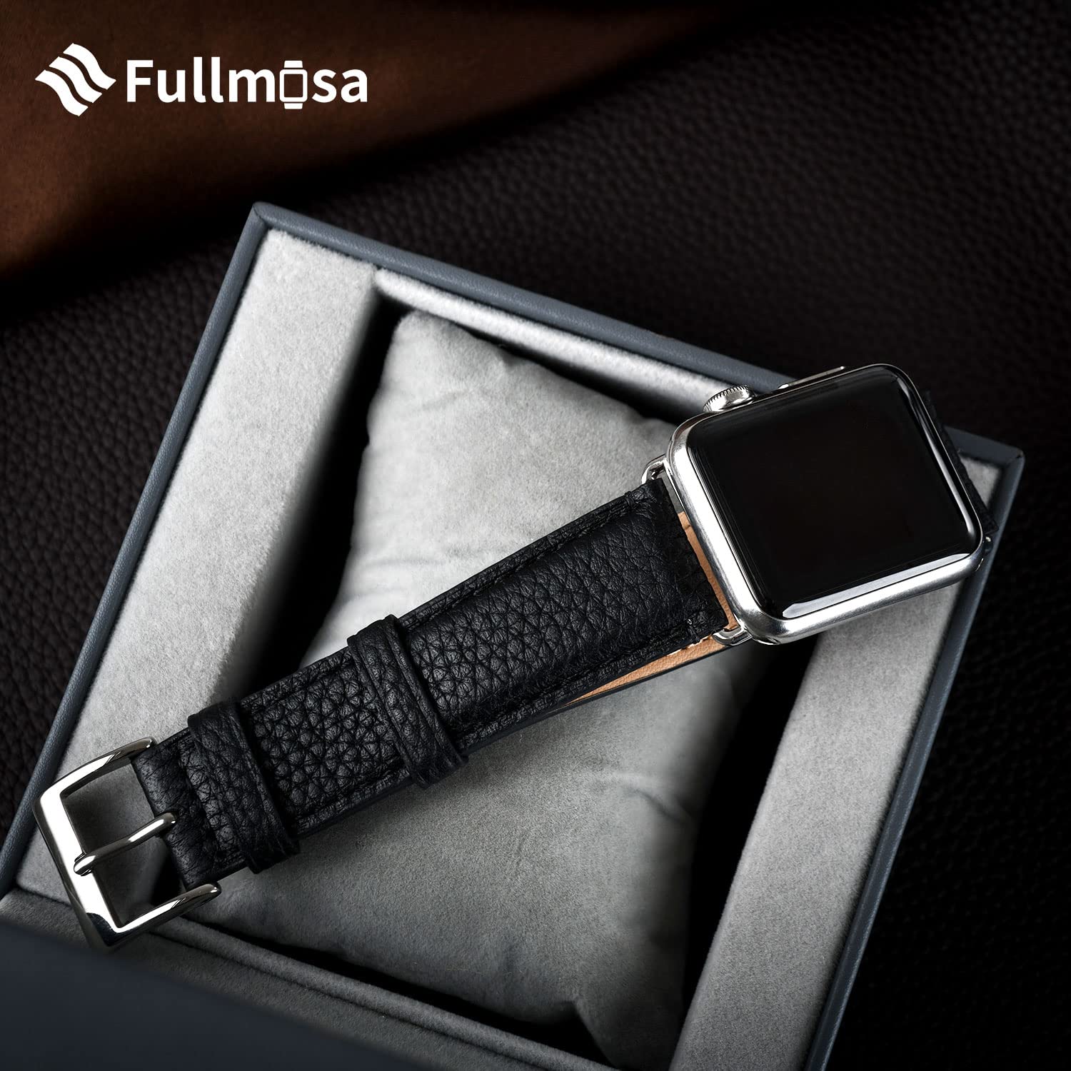 Fullmosa Genuine Leather Apple Watch Bands for 38mm 40mm 41mm 42mm 44mm 45mm 49mm - Compatible with iWatch Series 9/8/7/6/5/4/3/2/1/SE/Ultra - Elegant Dressy Strap with Protective Case - Perfect for Women's Work, Gym & Daily Wear