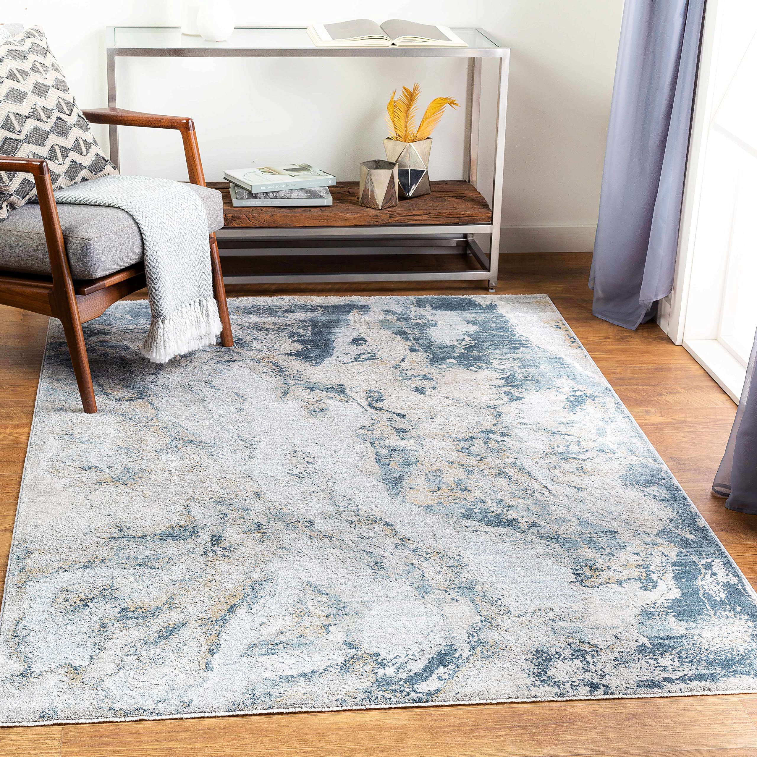 Modern Abstract Area Rug for Living Room & Bedroom - Hauteloom Maddington Carpet in Gray, Olive Green, Blue - 2'7