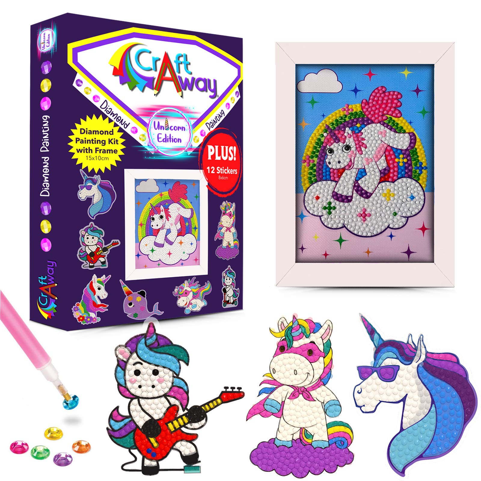 **Unicorn Diamond Painting Kit for Kids & Adults - 6x4 Inch DIY Art with 12 Diamond Stickers - Fun Craft Activity for Home Decor, Gifts & Relaxation**