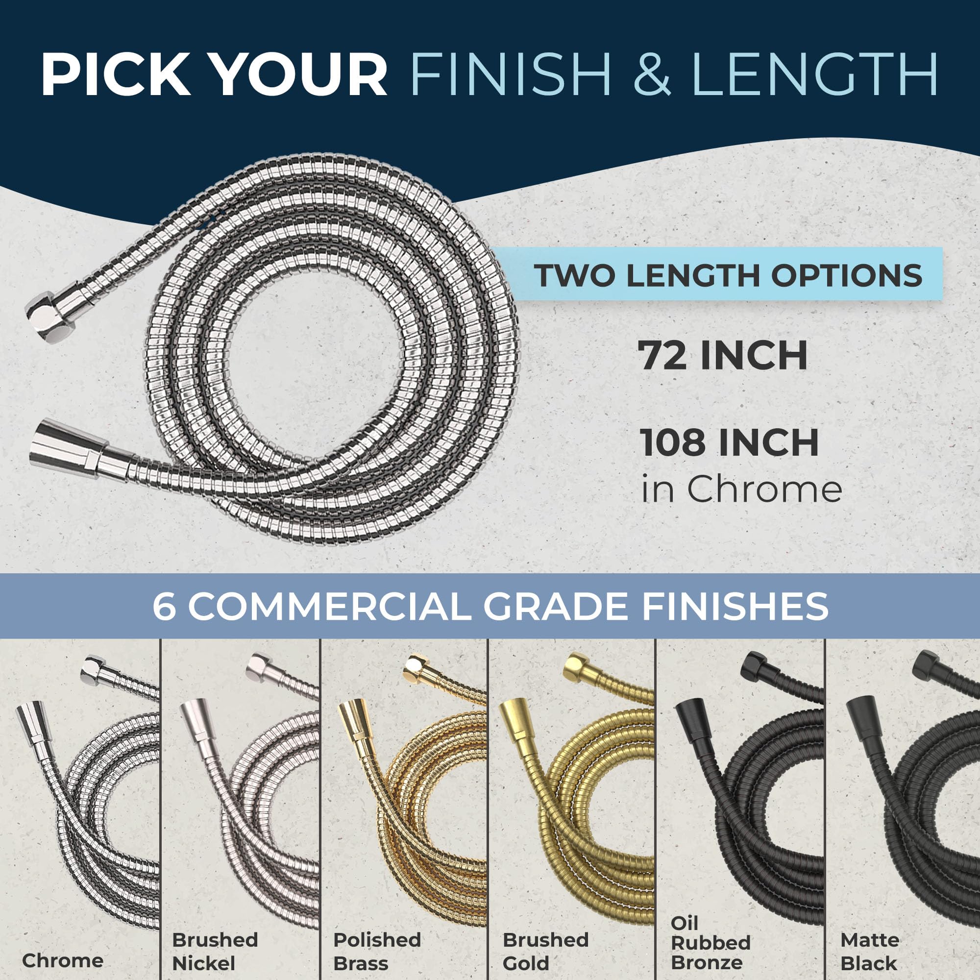 HammerHead 9ft Metal Shower Hose - Chrome for Handheld Shower Heads - Bathroom Upgrade