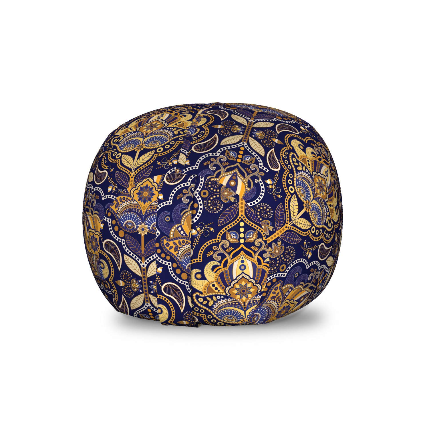 Ambesonne East Storage Toy Bag Chair - Oriental Antique Pattern with Foliage & Geometric Design - Washable Stuffed Animal Organizer for Kids Room - Small Size Yellow & Purple Bean Bag for Playroom, Bedroom or Nursery Storage