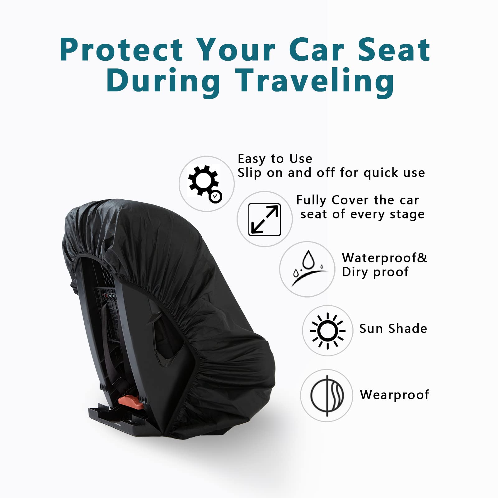 Premium Waterproof & Dustproof Car Seat Cover for Air Travel - Sun Shade Protector Blocks Heat & UV Rays | Durable Gate Check Travel Bag for Baby Car Seats | Ideal for Airplane, Road Trips & Outdoor Adventures (Black)