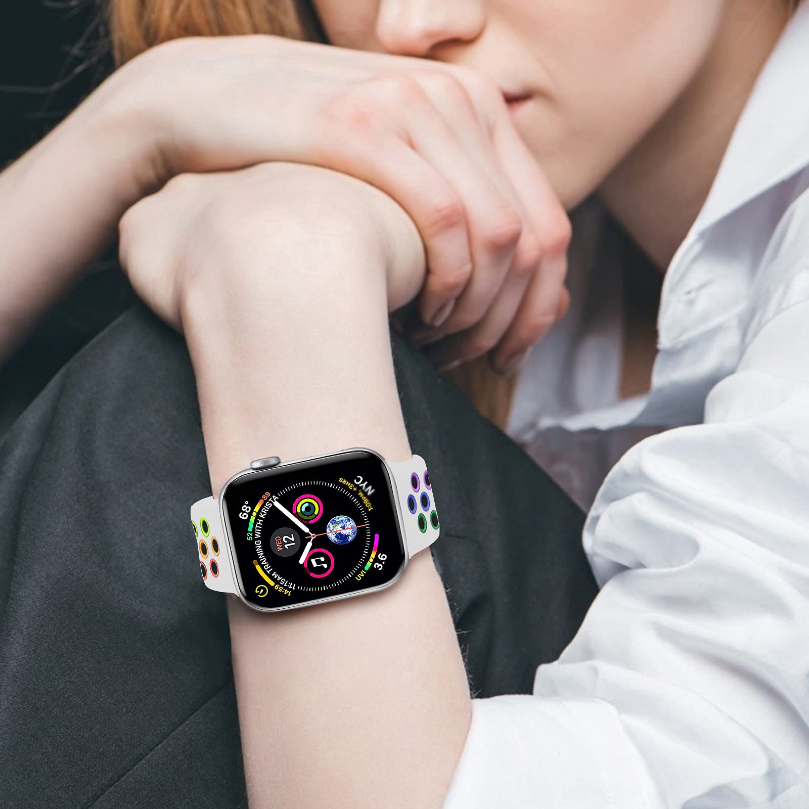 Rainbow Sport Silicone Apple Watch Bands - Compatible with 38mm/40mm/41mm/42mm/44mm/45mm/49mm iWatch SE & Series 1-9 - Soft Breathable Replacement Strap for Women & Men - Perfect for Running, Gym Workouts & Daily Wear