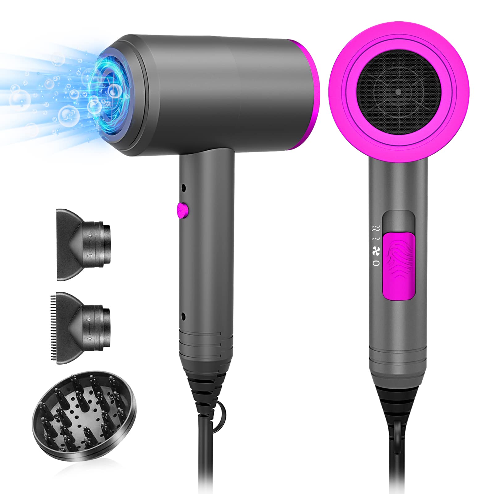Professional 1800W Ionic Hair Dryer with Negative Ion Technology & Diffuser Comb - Fast Drying Blow Dryer for Home, Salon & Travel - Perfect for Damaged Hair Care & Styling