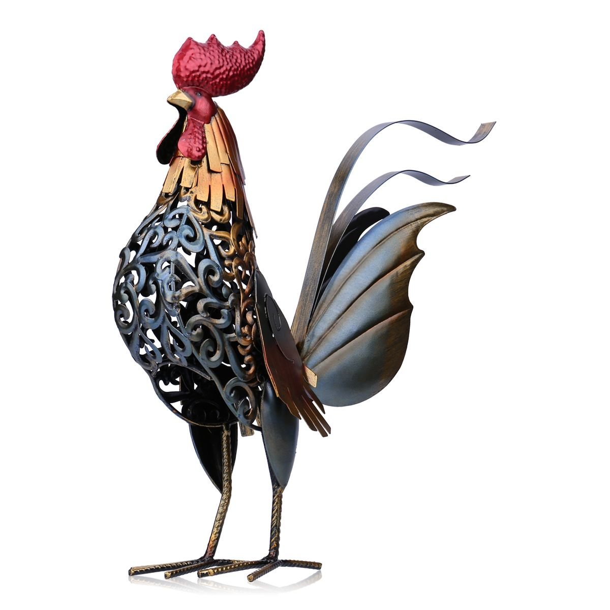 LILOVE Handcrafted Metal Rooster Sculpture - Iron Artwork for Home Decor, Unique Gift for Housewarming & Wall Art - Perfect for Farmhouse, Rustic & Vintage Interior Design