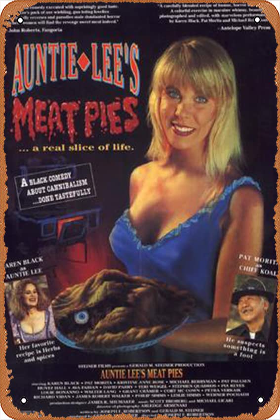 Vintage Auntie Lee's Meat Pies Movie Poster Metal Tin Sign - 12x8 Inch Retro Wall Art for Home, Bar & Cafe Decor - Perfect for Kitchen, Man Cave & Diner Themed Spaces