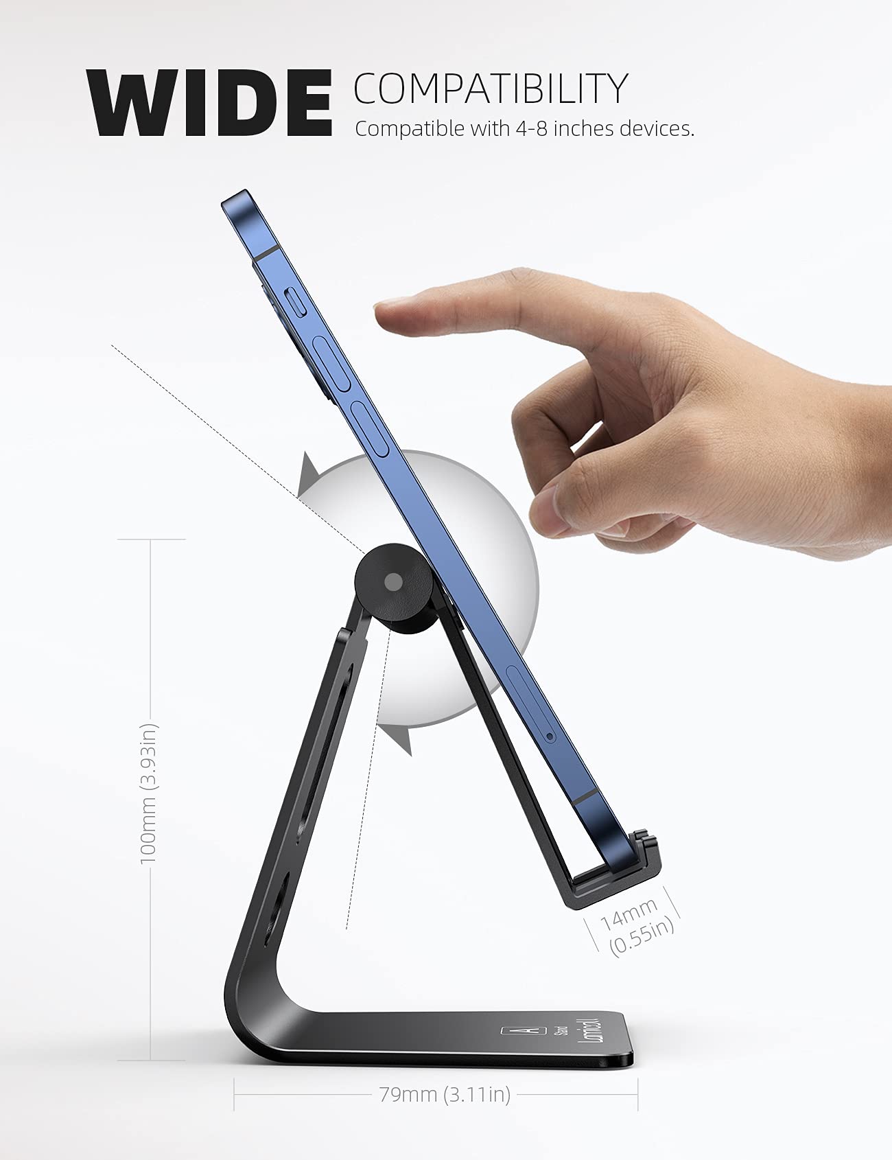 Lamicall Adjustable Aluminum Phone Stand - Anti-Slip Desktop Cell Phone Holder for iPhone & Samsung (4-8